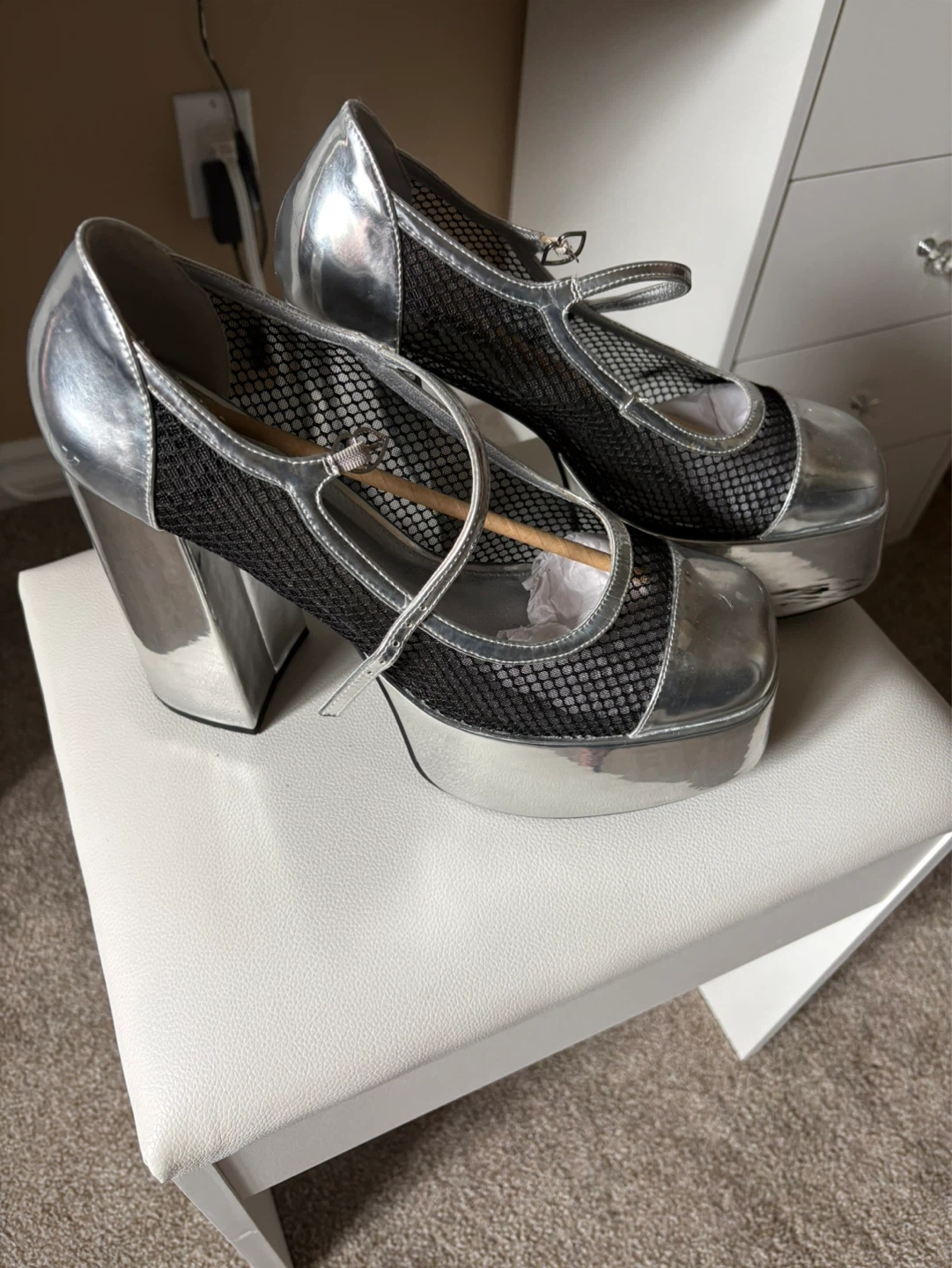 Koi Footwear Platform Rocky Horror Shop Heels Silver Mesh