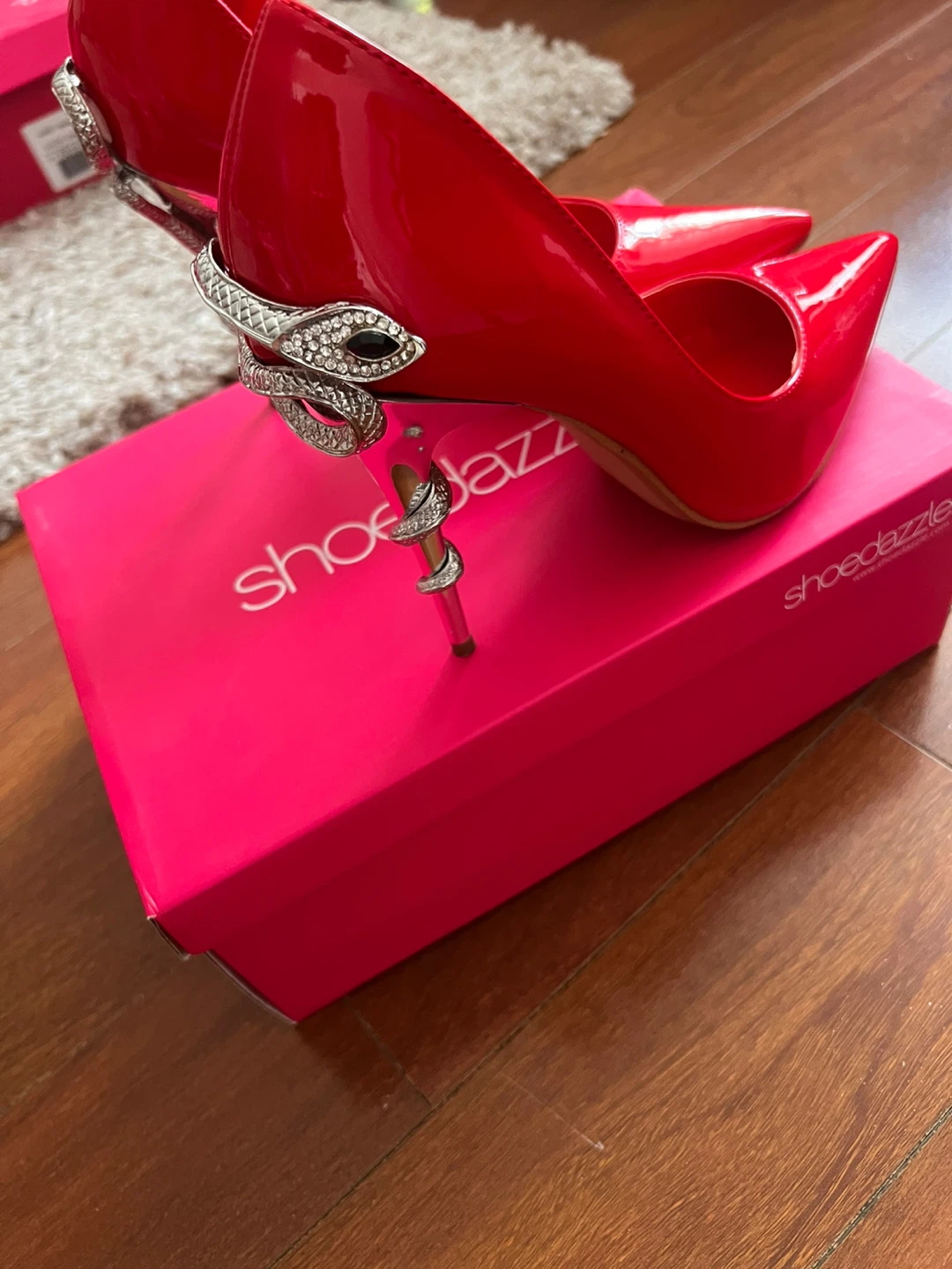 Red Patent Snake Heel Pumps - photo 2