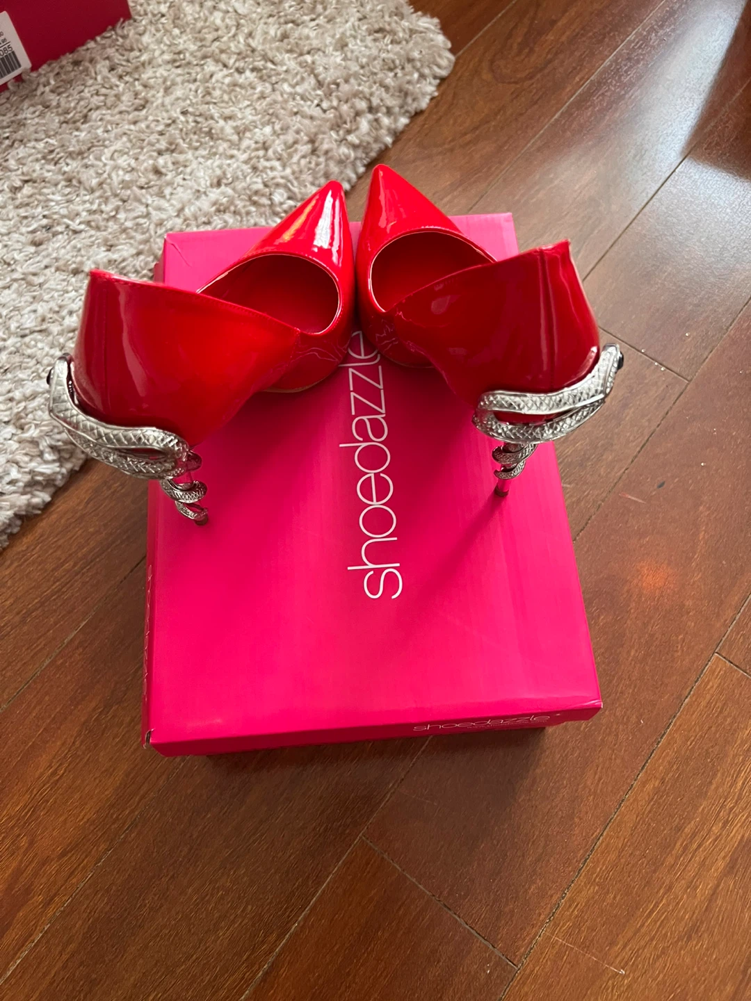 Red Patent Snake Heel Pumps