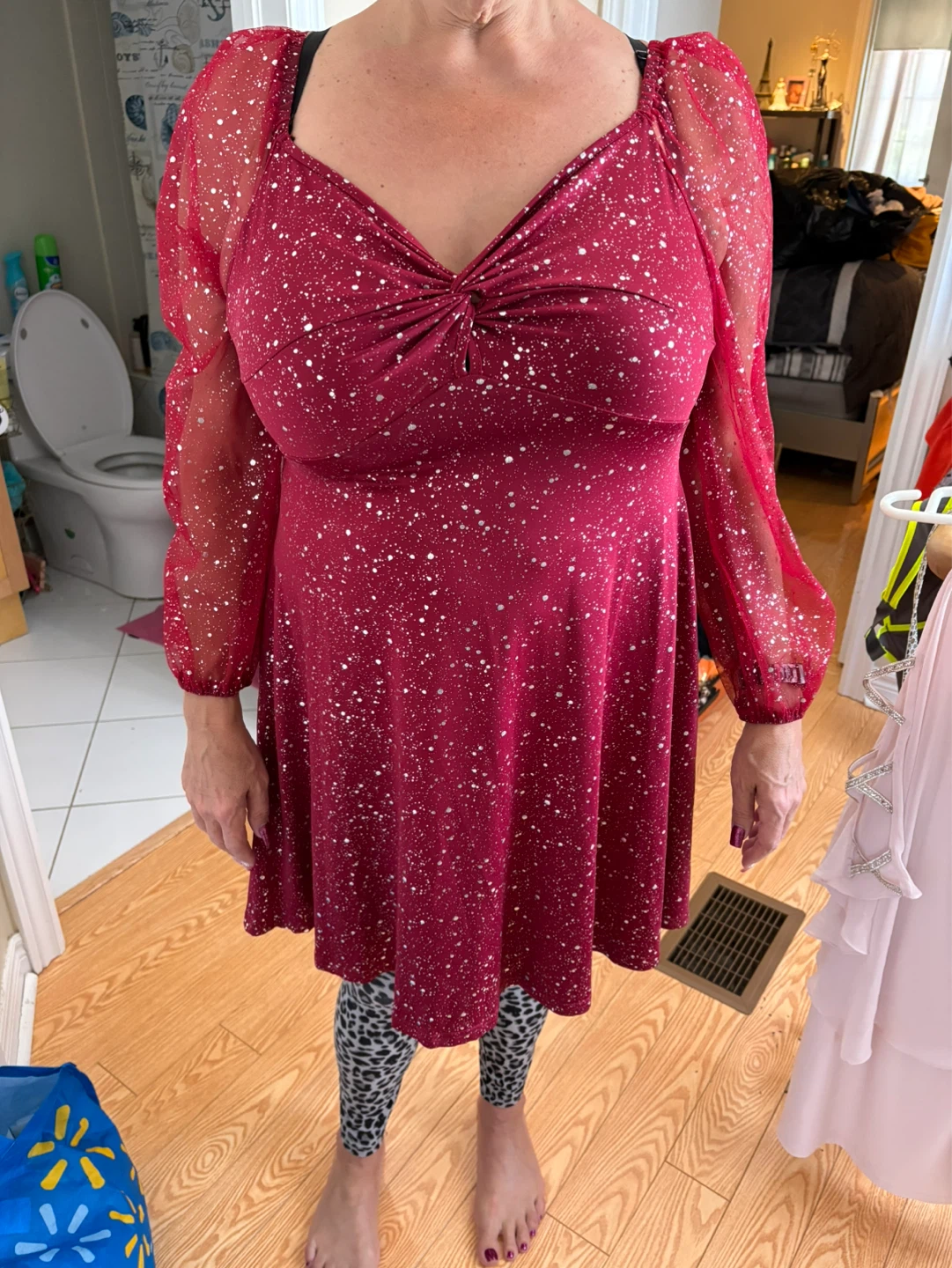 Red long sleeve sparkly party dress