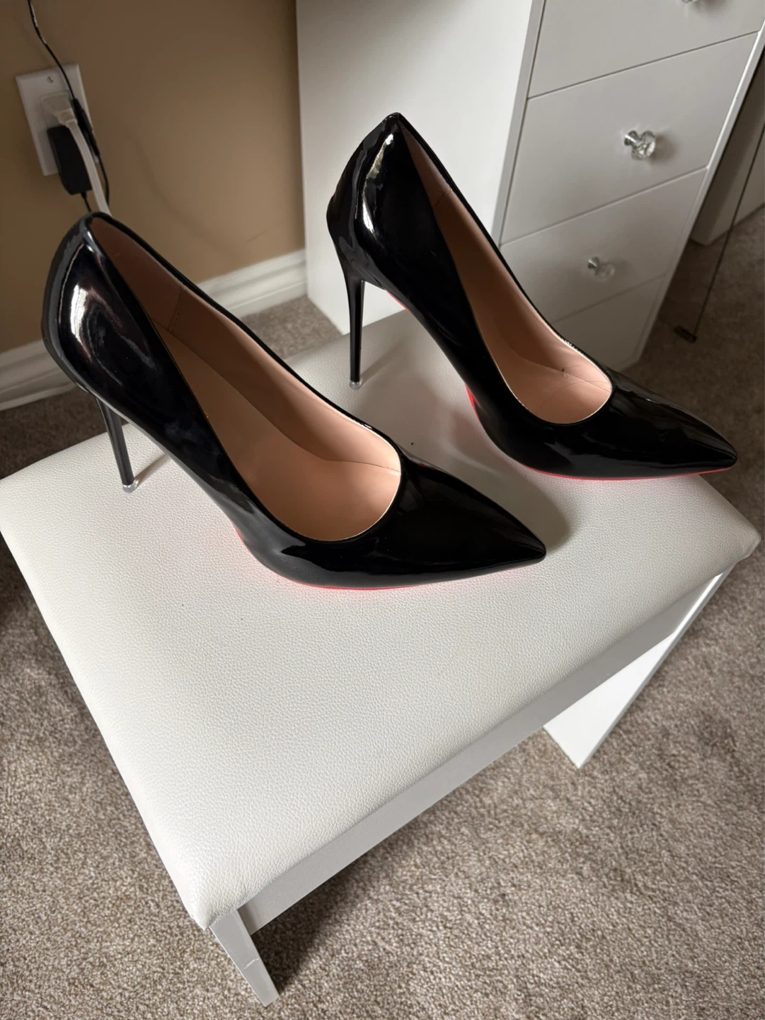 Meily Ocean Black Patent Leather Stiletto Heels