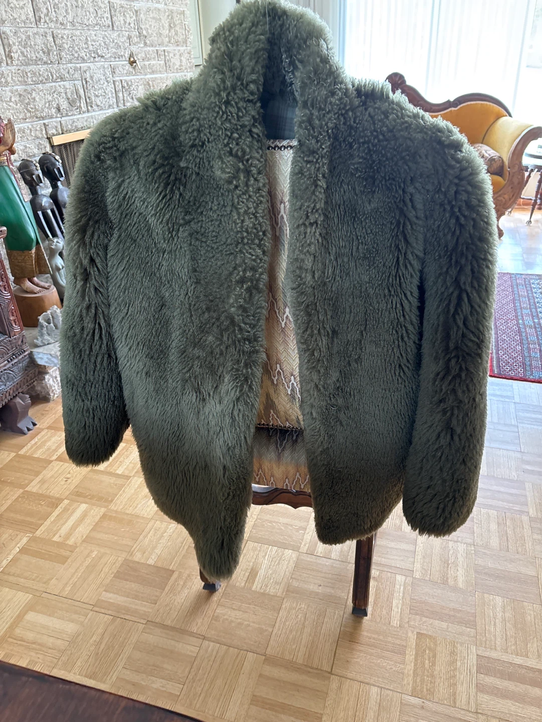 Olive Green real lamb skin long jacket
