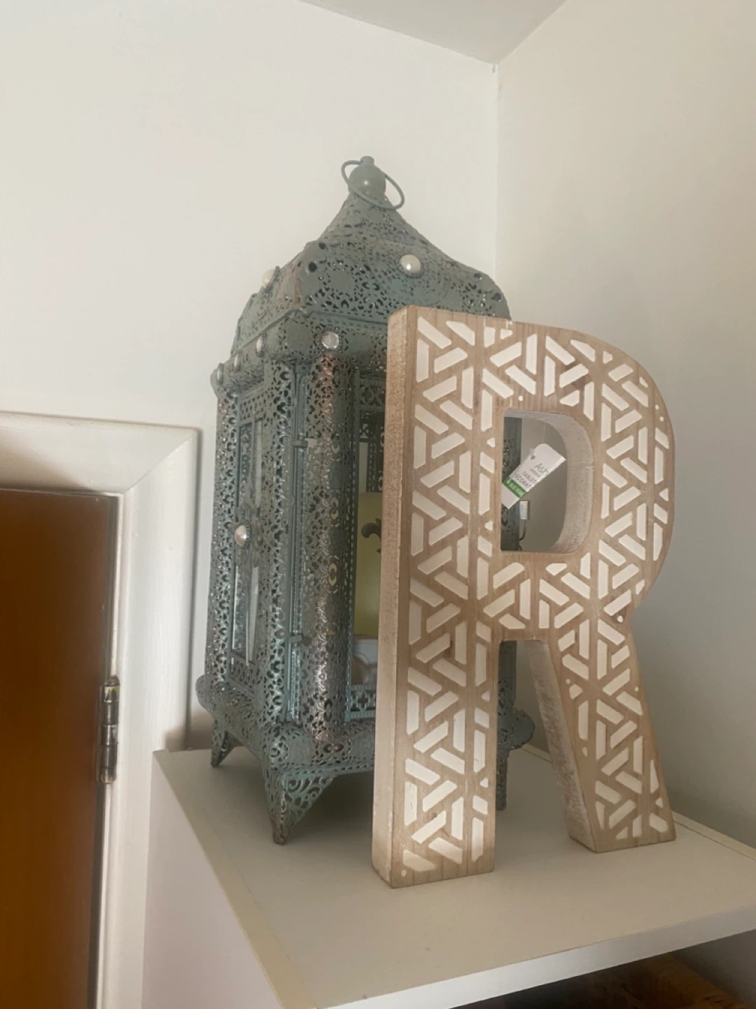 Decorative Letter ‘R’ and Lantern + Pillar Candle