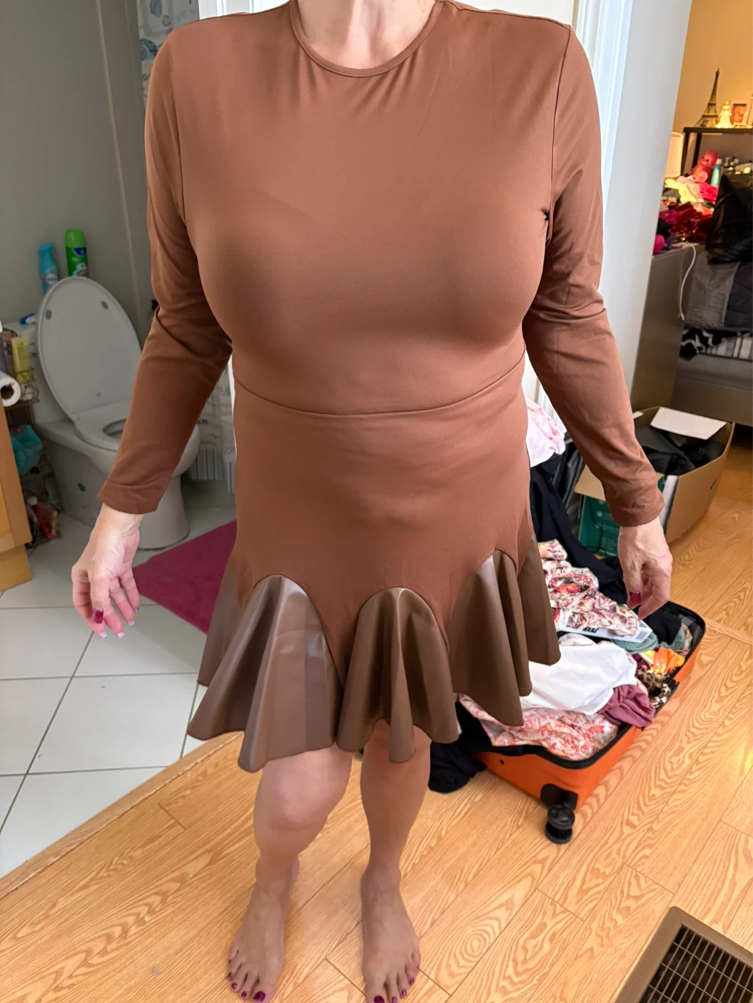 Chocolate brown pleather dress