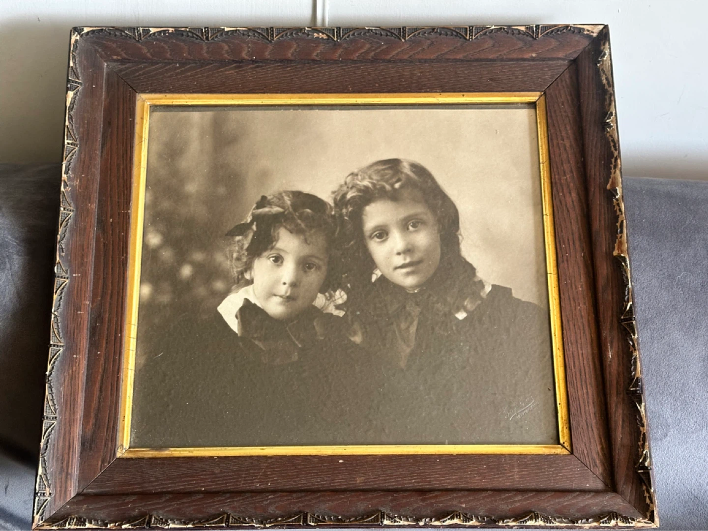Large antique photo and frame