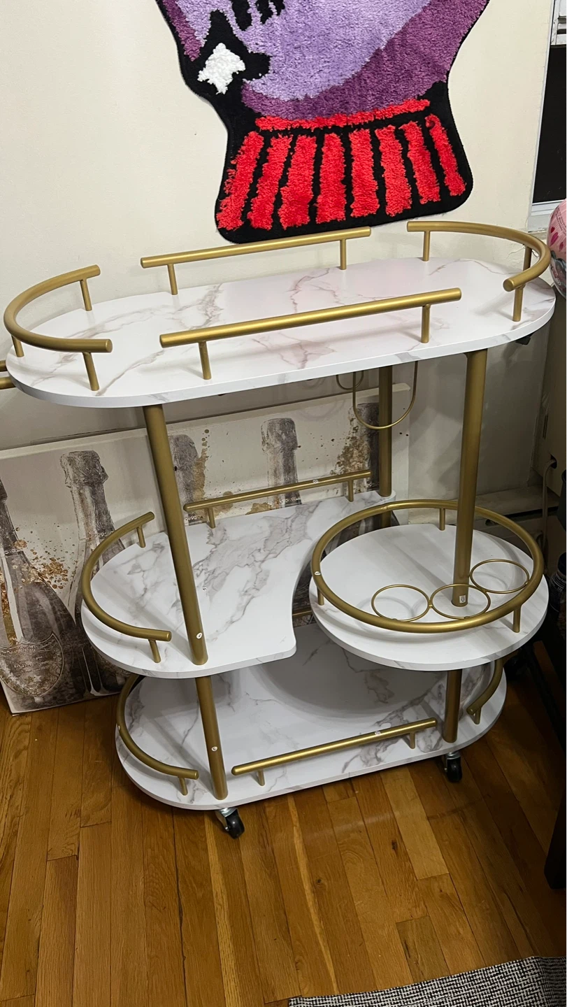 Rolling Bar Cart with Wine Glass Rack