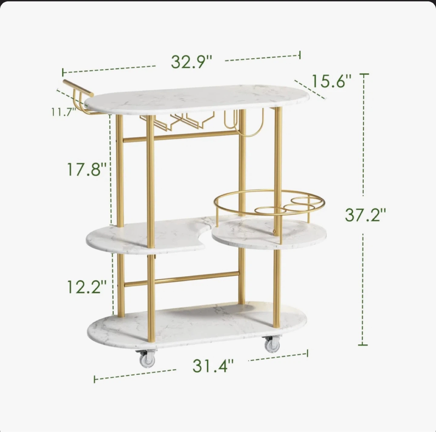 Rolling Bar Cart with Wine Glass Rack - photo 5