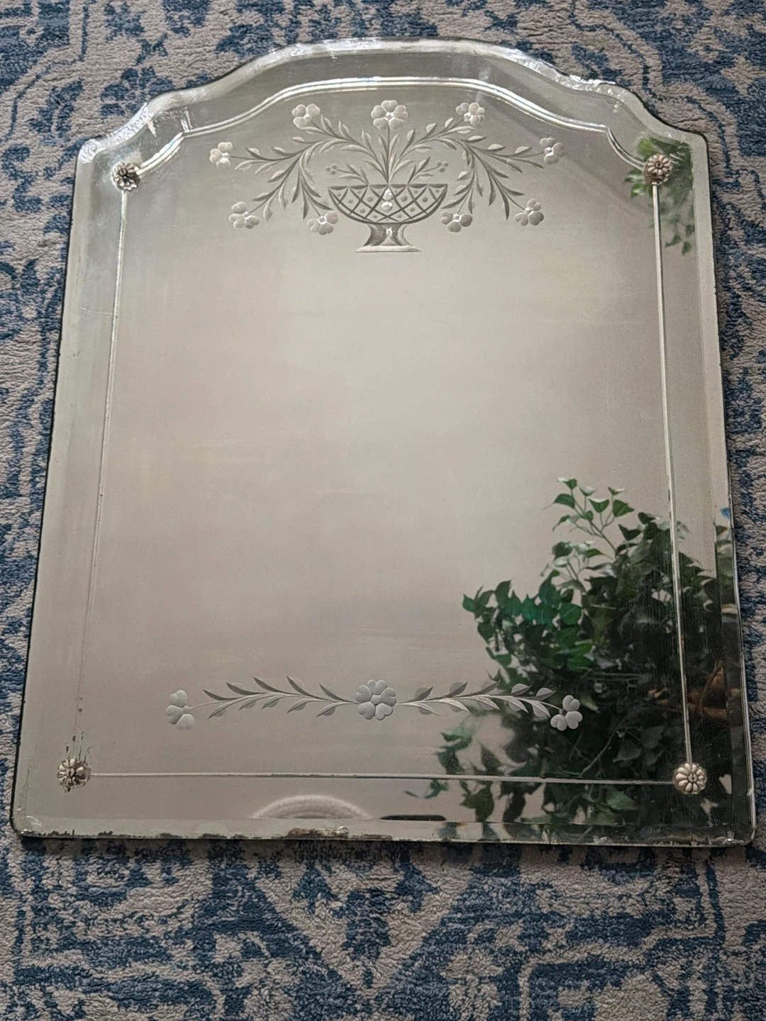 Vintage Etched Glass Wall Mirror 24” x 30”