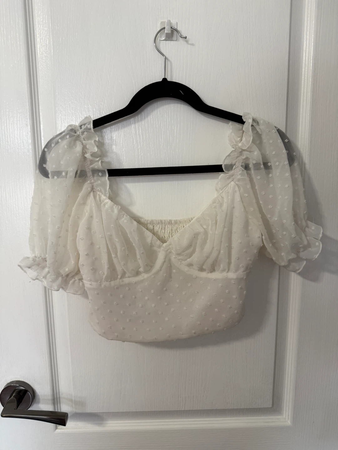 White Puff Sleeve Top with Smocked Bodice
