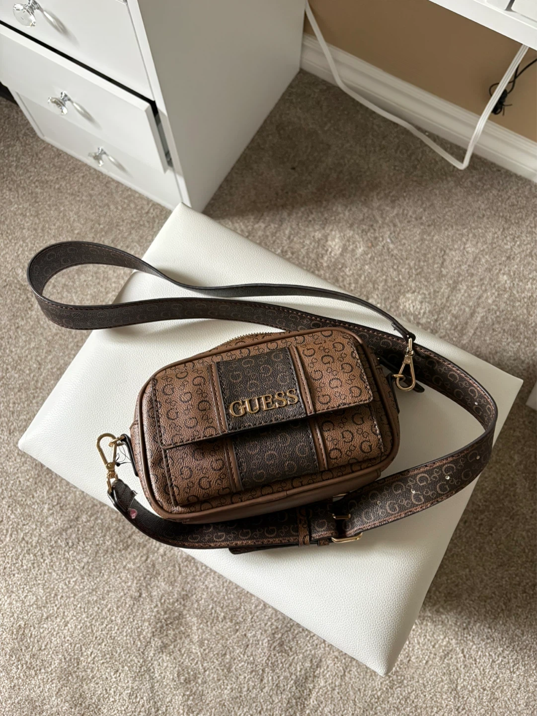 Guess Brown Signature Print Camera Bag