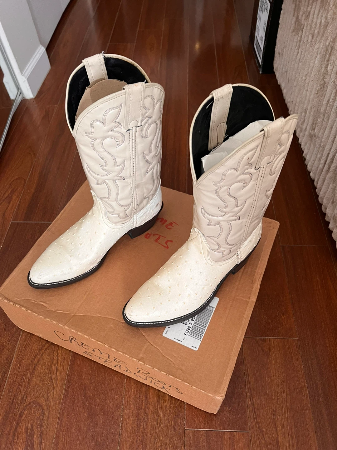 Cream Ostrich Leather Men’s Cowboy Boots - photo 2