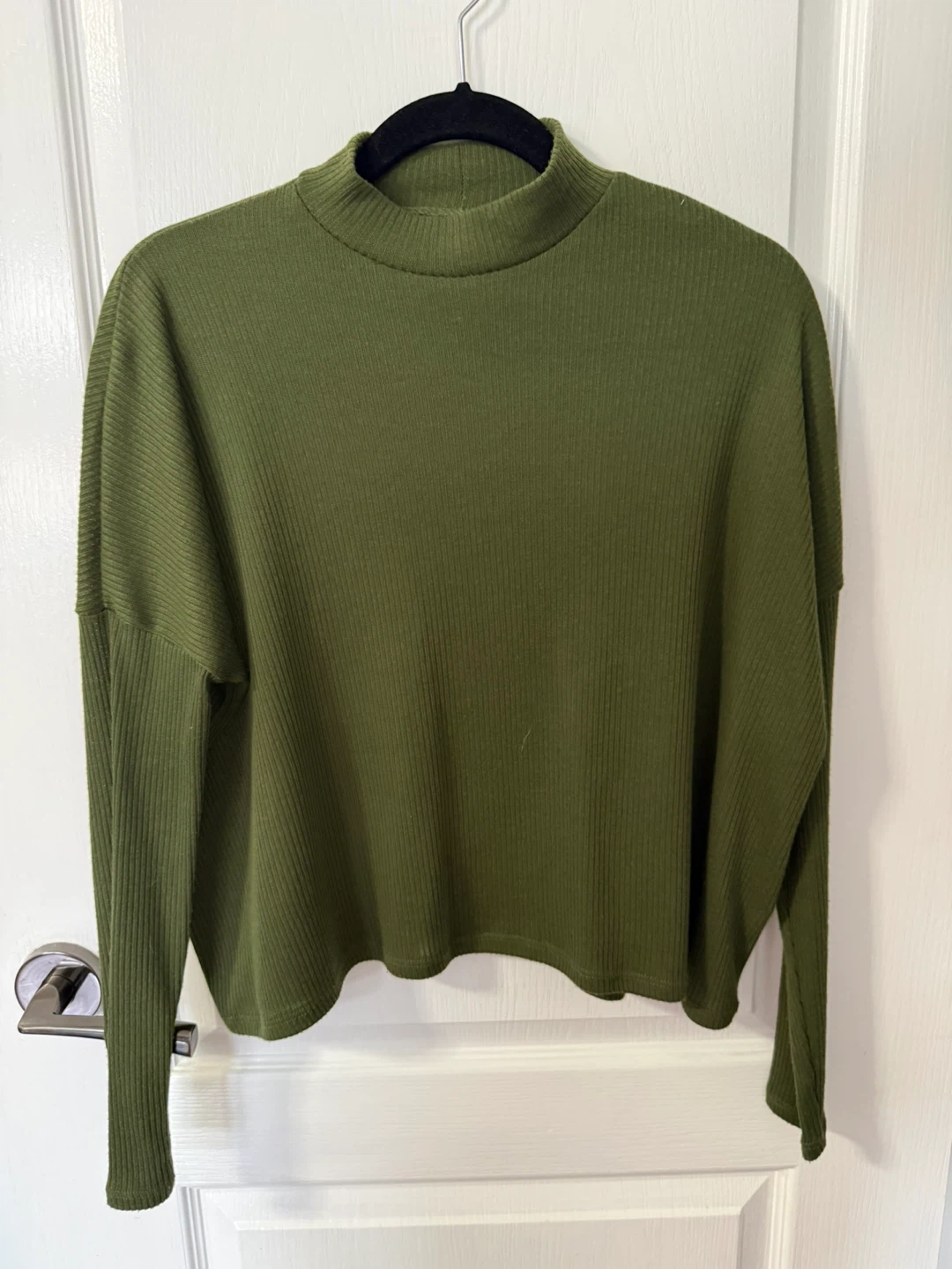 Olive Green Ribbed Mock Neck Top