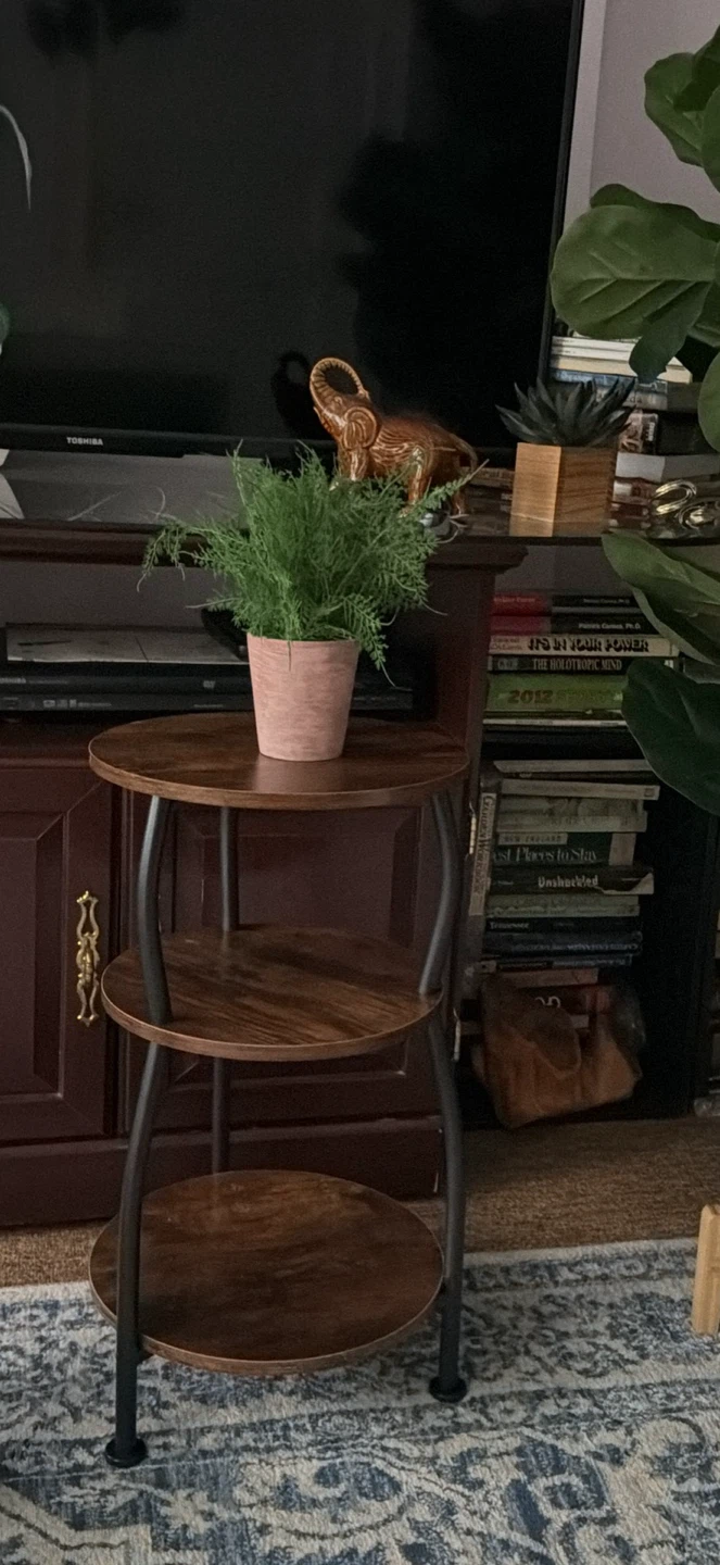 3-Tier Round Side Table with Wood Grain Finish