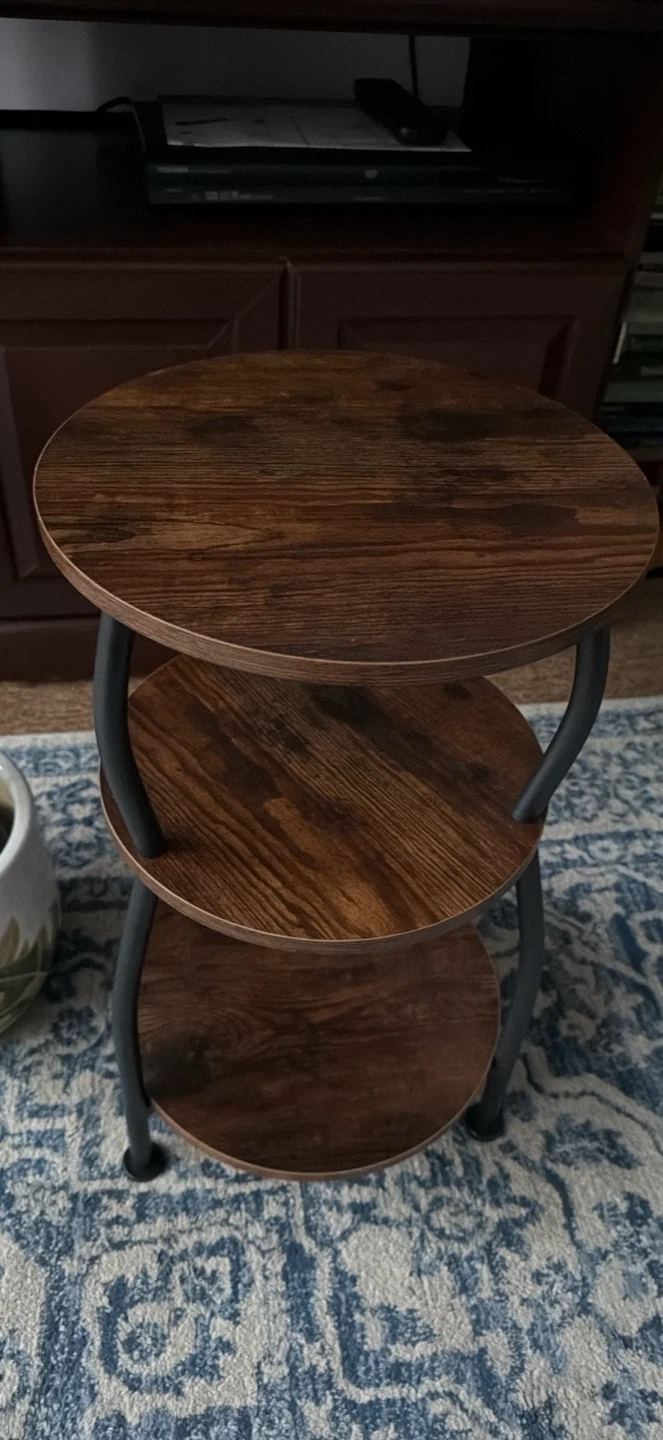 3-Tier Round Side Table with Wood Grain Finish - photo 2