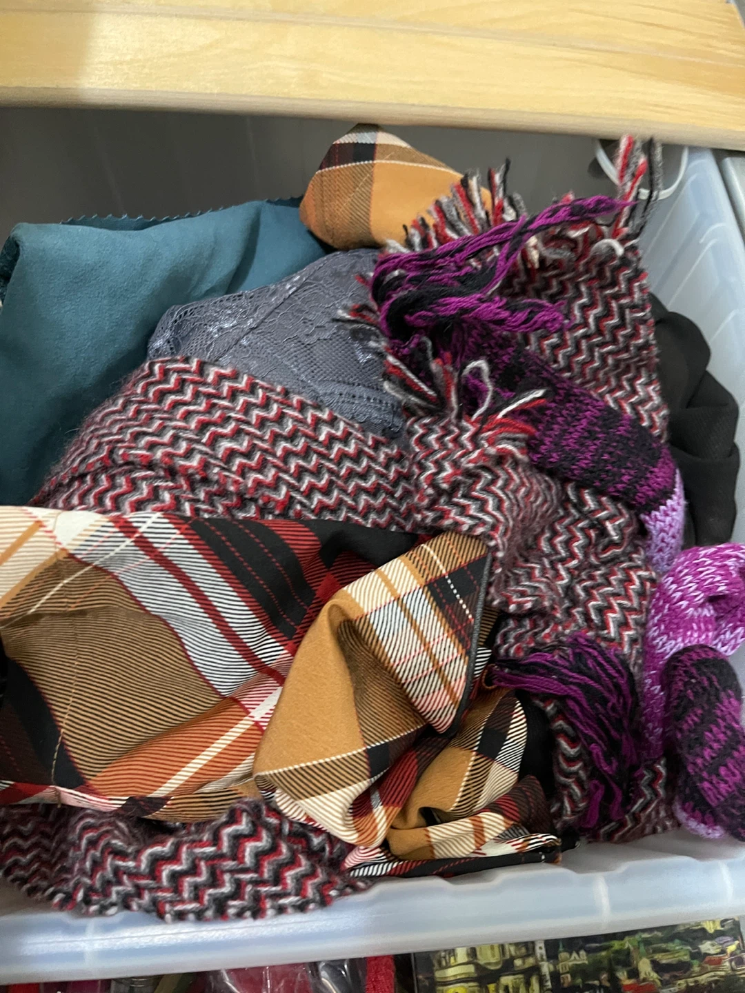 A bag full of bras, pans, scarfs, blouses
