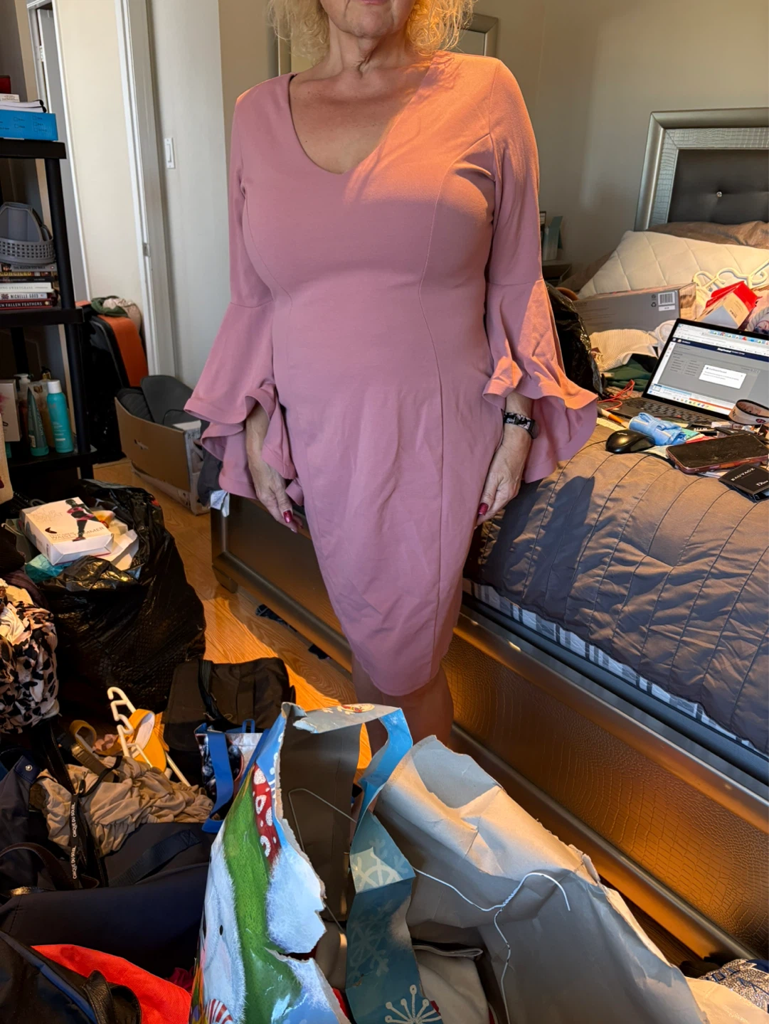 Pink bell sleeved dress