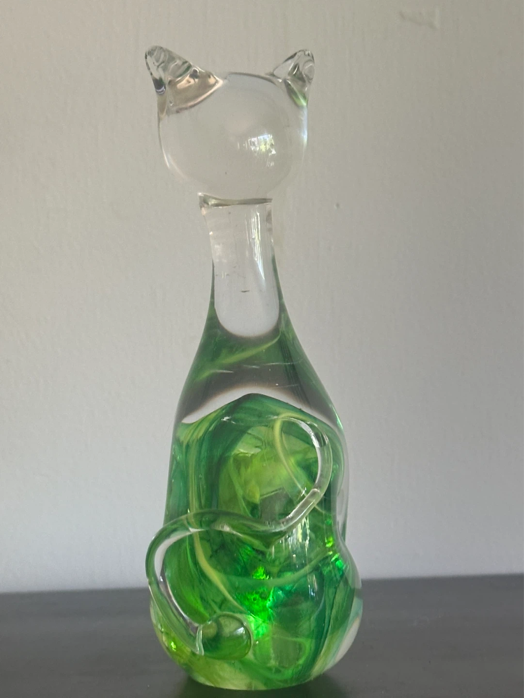 Mcm Ronneby or Murano Swedish Green  Art Glass Cat