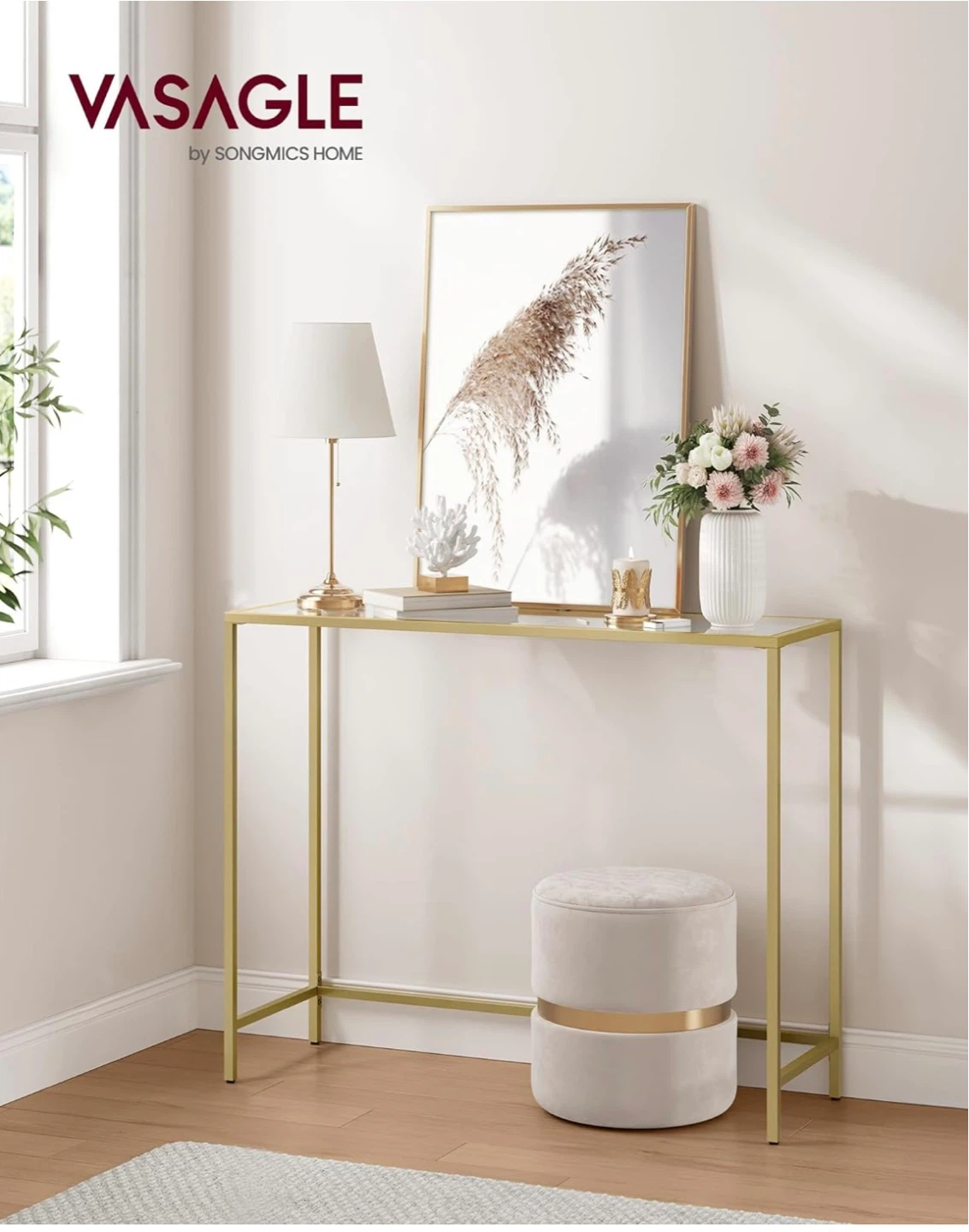 Brand new Console Table - Gold Metal and Glass
