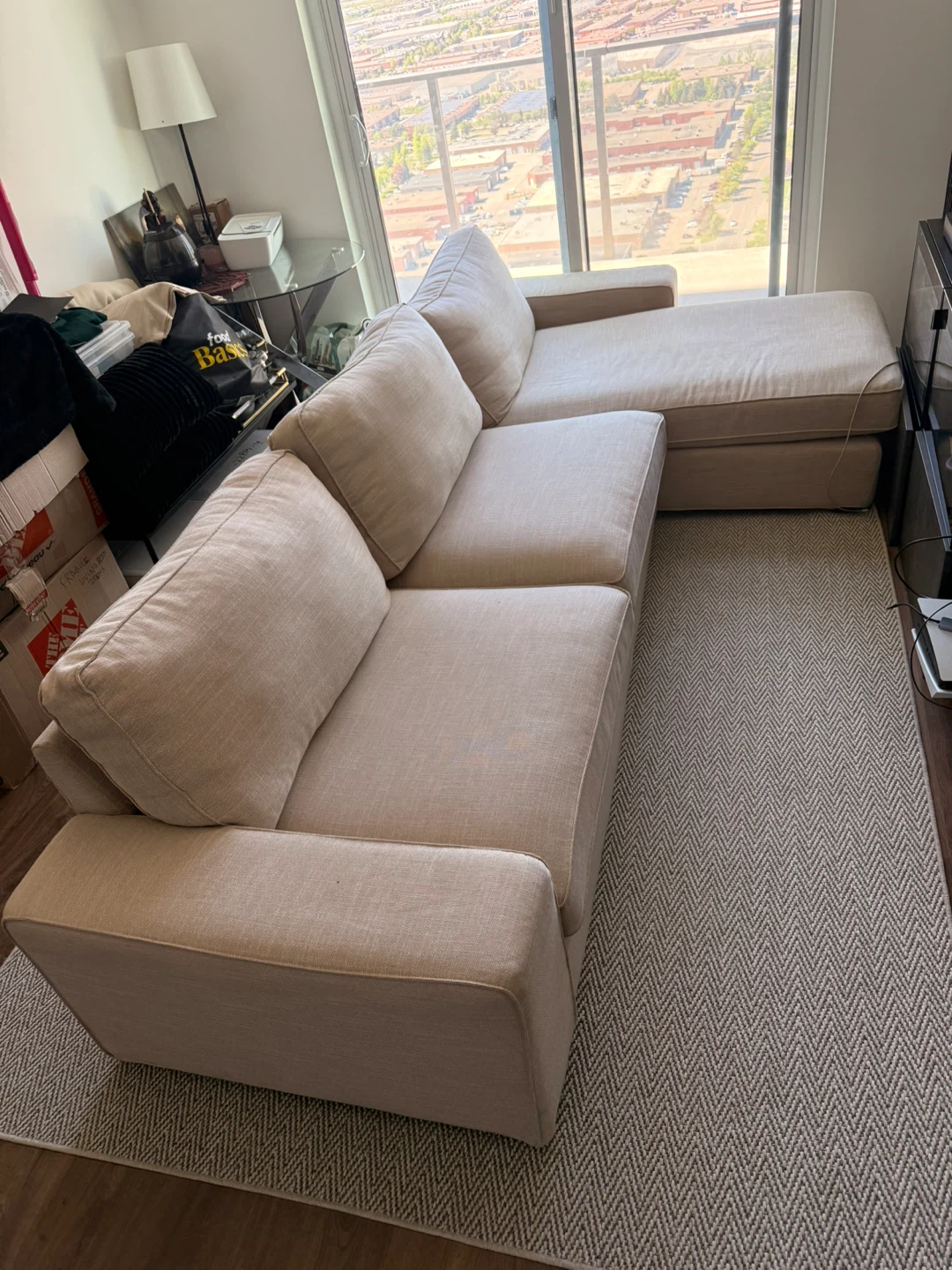 Beige Sectional Sofa with Chaise