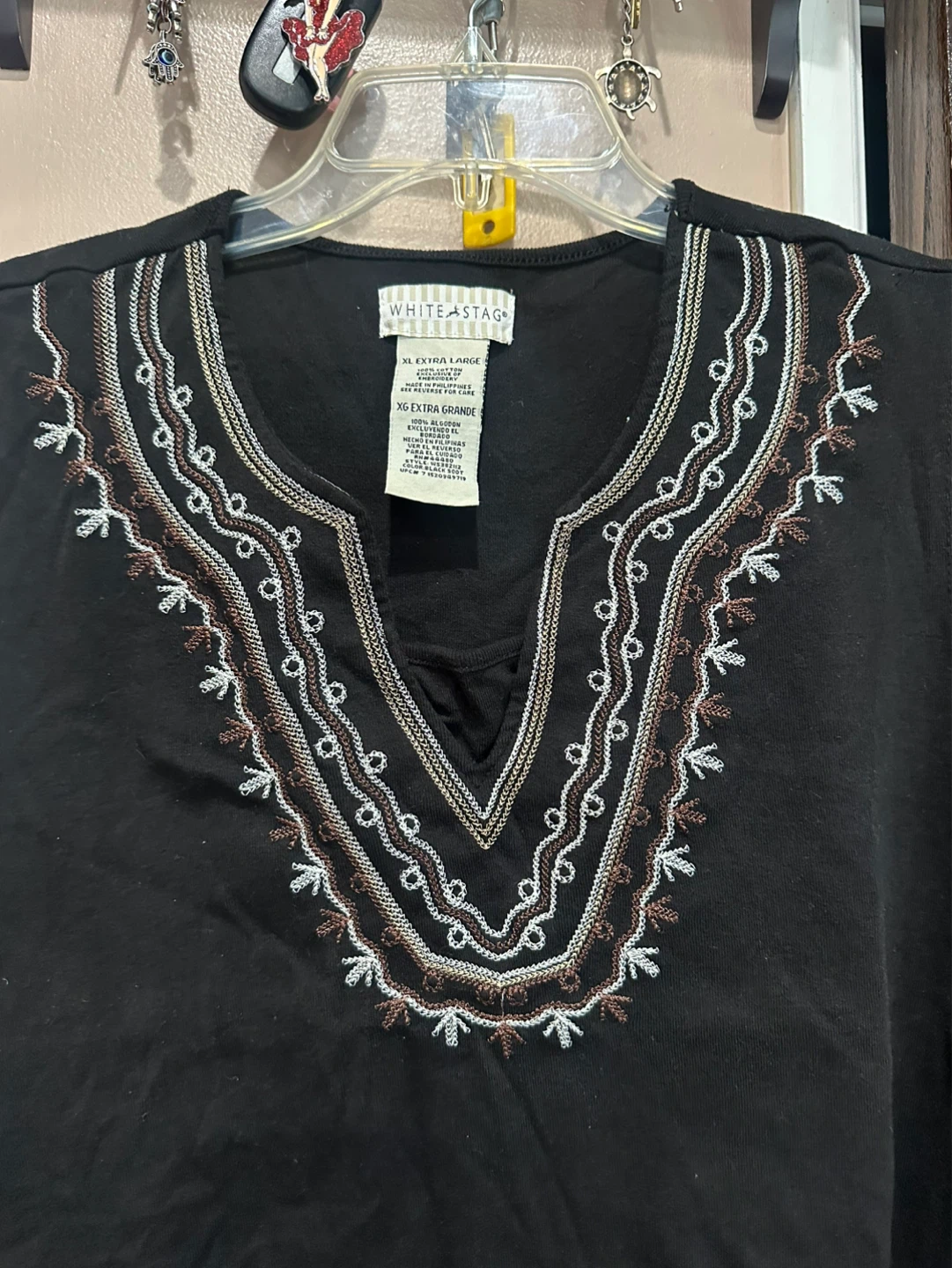 White Stag Black Embroidered V-Neck Top - XL - photo 2