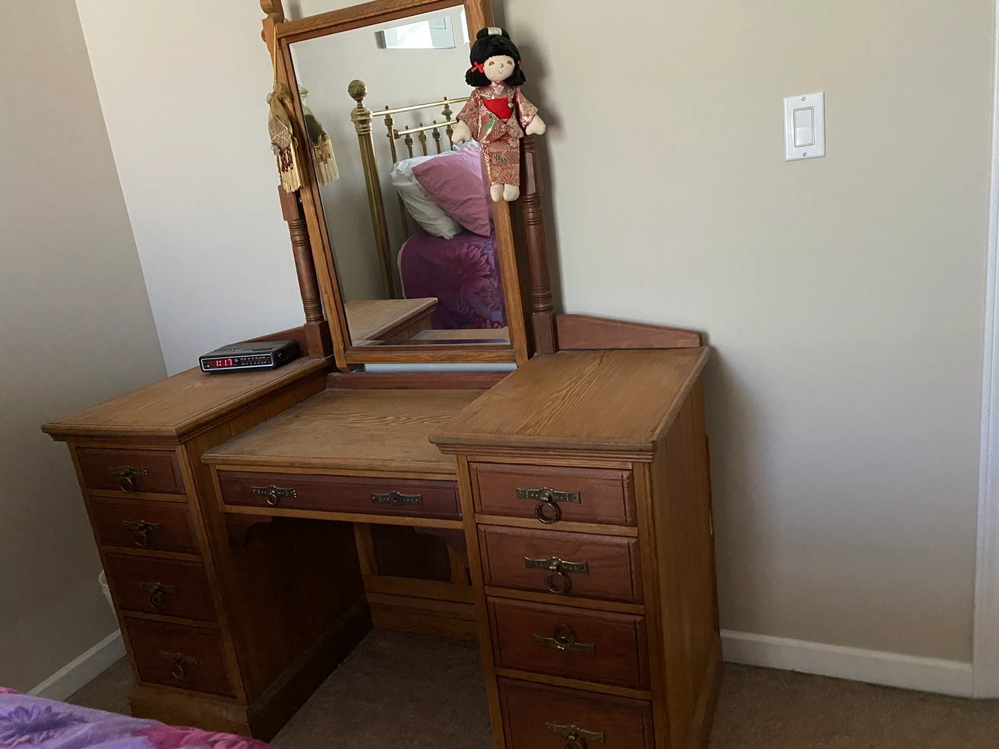 Vintage Wooden Vanity Desk with Mirror