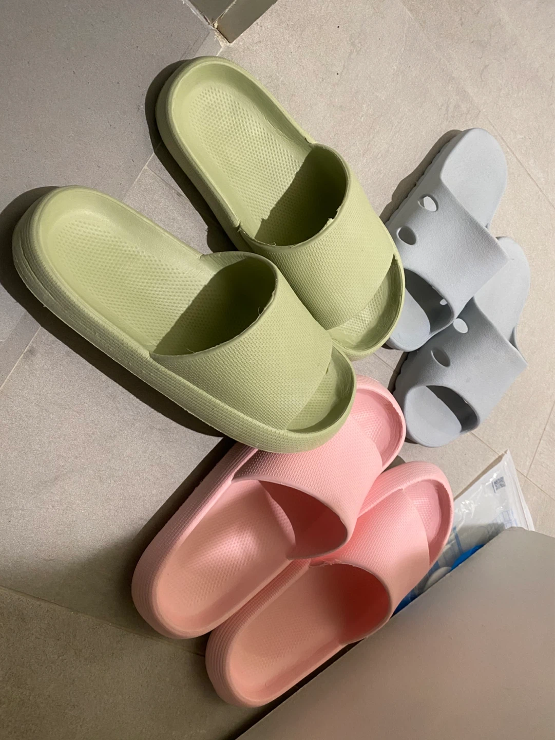 Comfort Slides - Pink, Green, and Gray