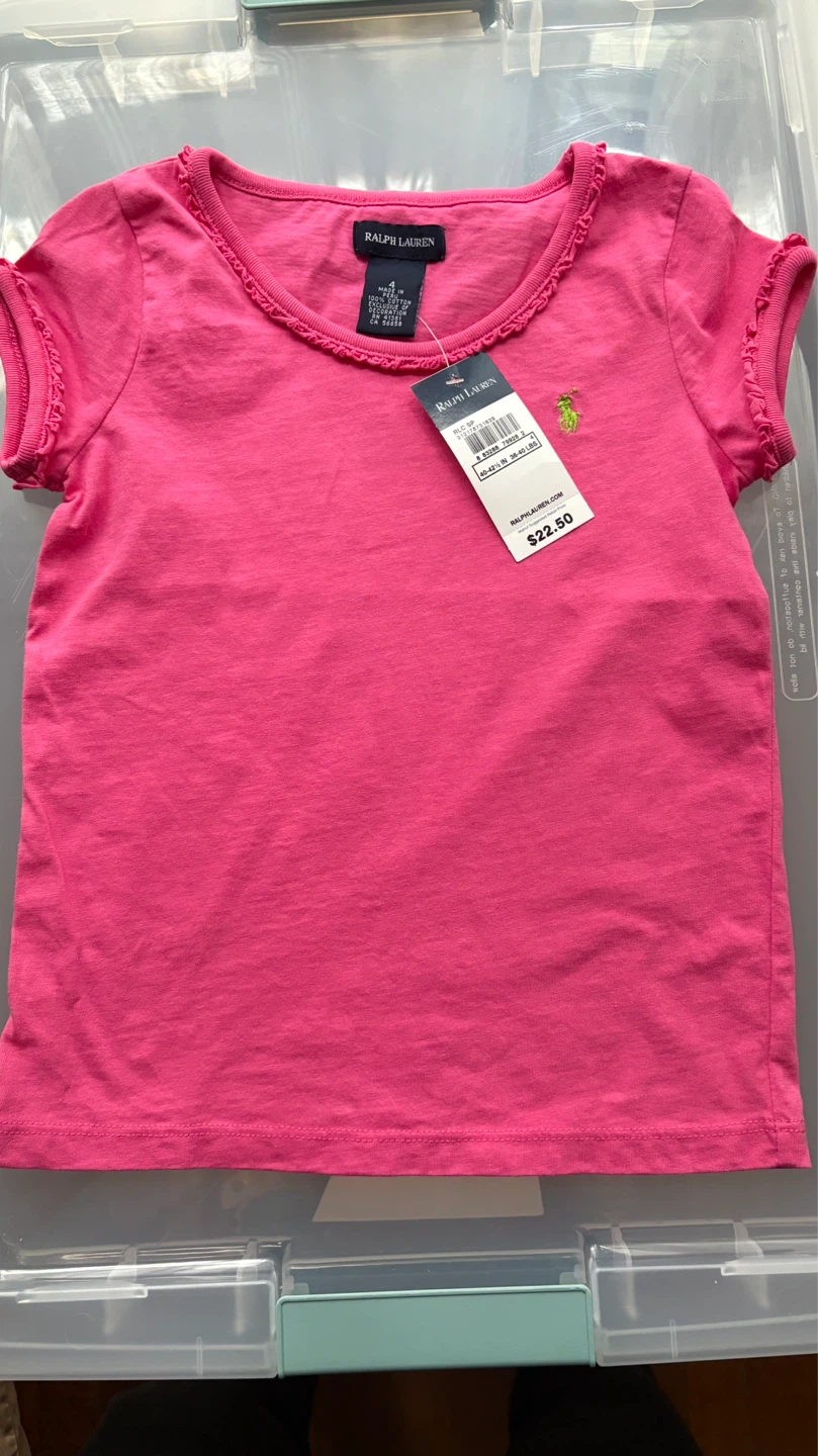 Ralph Lauren Pink Cotton Ruffle Trim T-Shirt Size 4 - photo 3