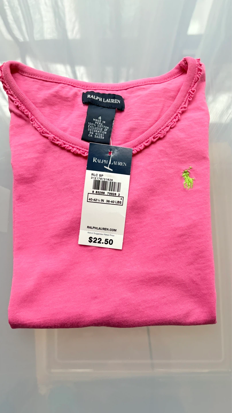 Ralph Lauren Pink Cotton Ruffle Trim T-Shirt Size 4 - photo 5