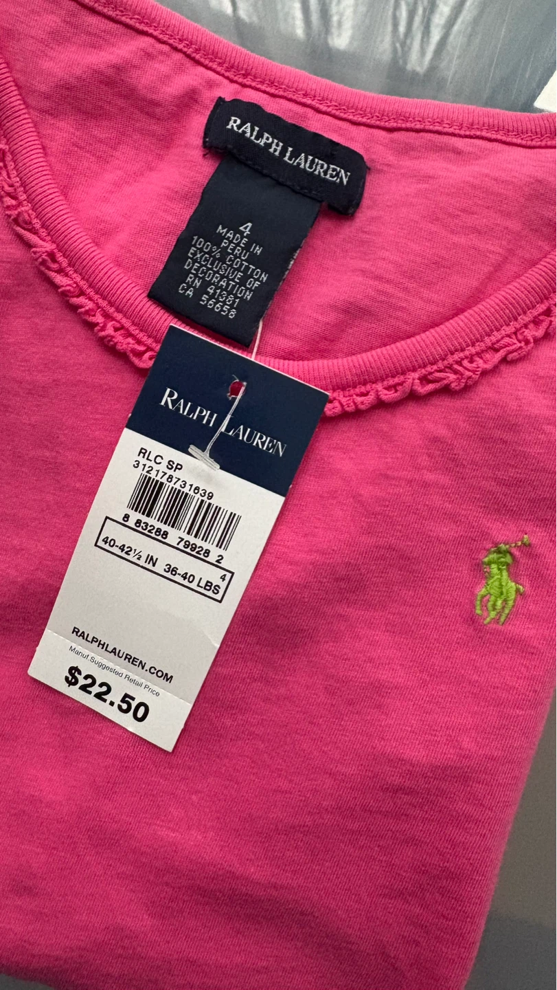 Ralph Lauren Pink Cotton Ruffle Trim T-Shirt Size 4 - photo 2
