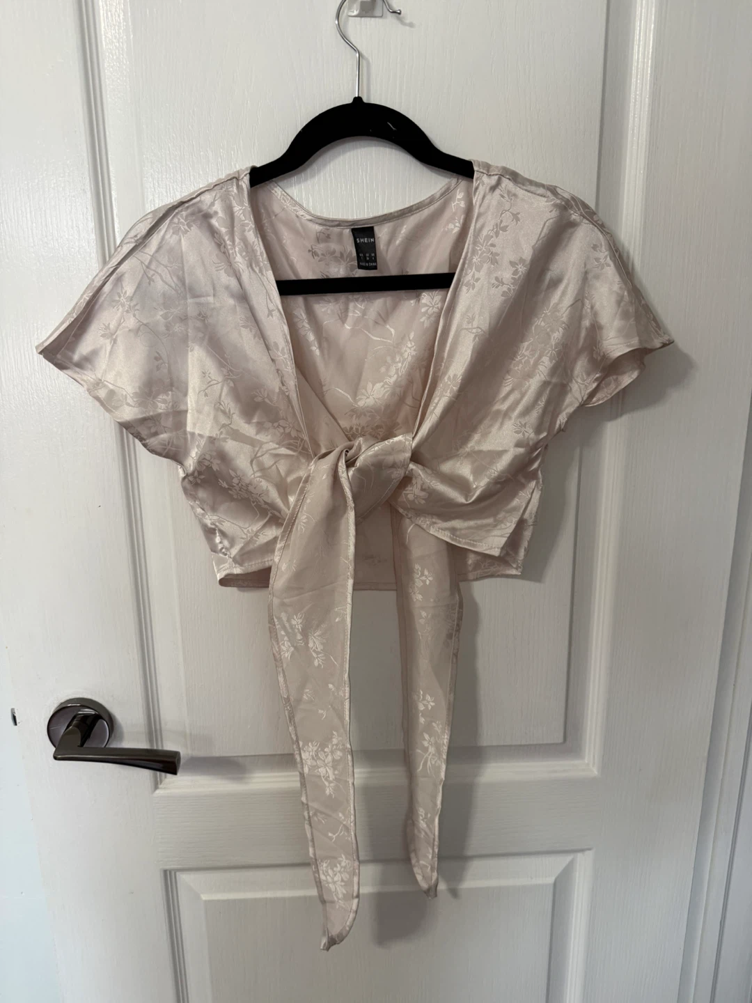 Satin Floral Print Tie-Front Crop Top