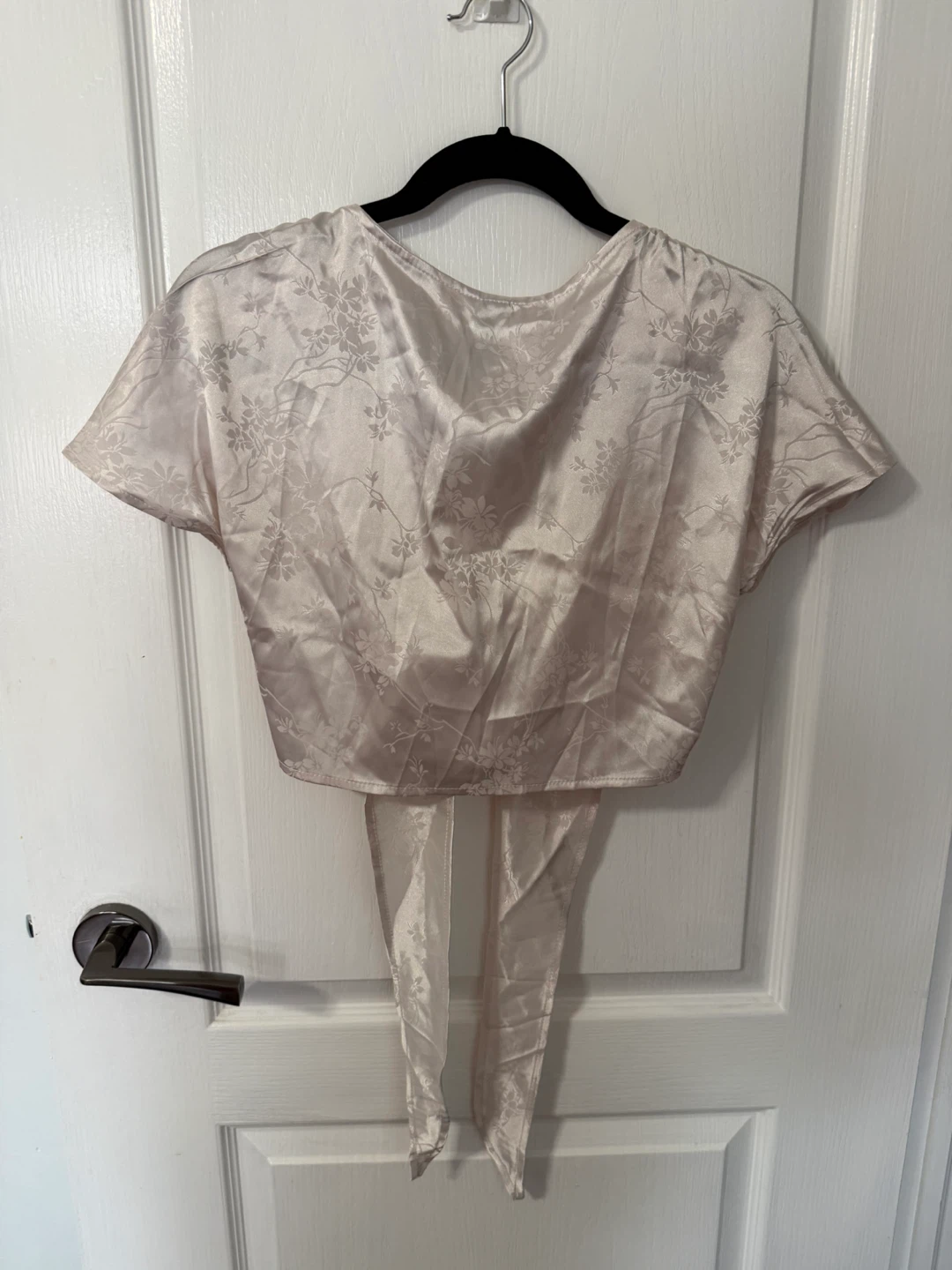 Satin Floral Print Tie-Front Crop Top - photo 2