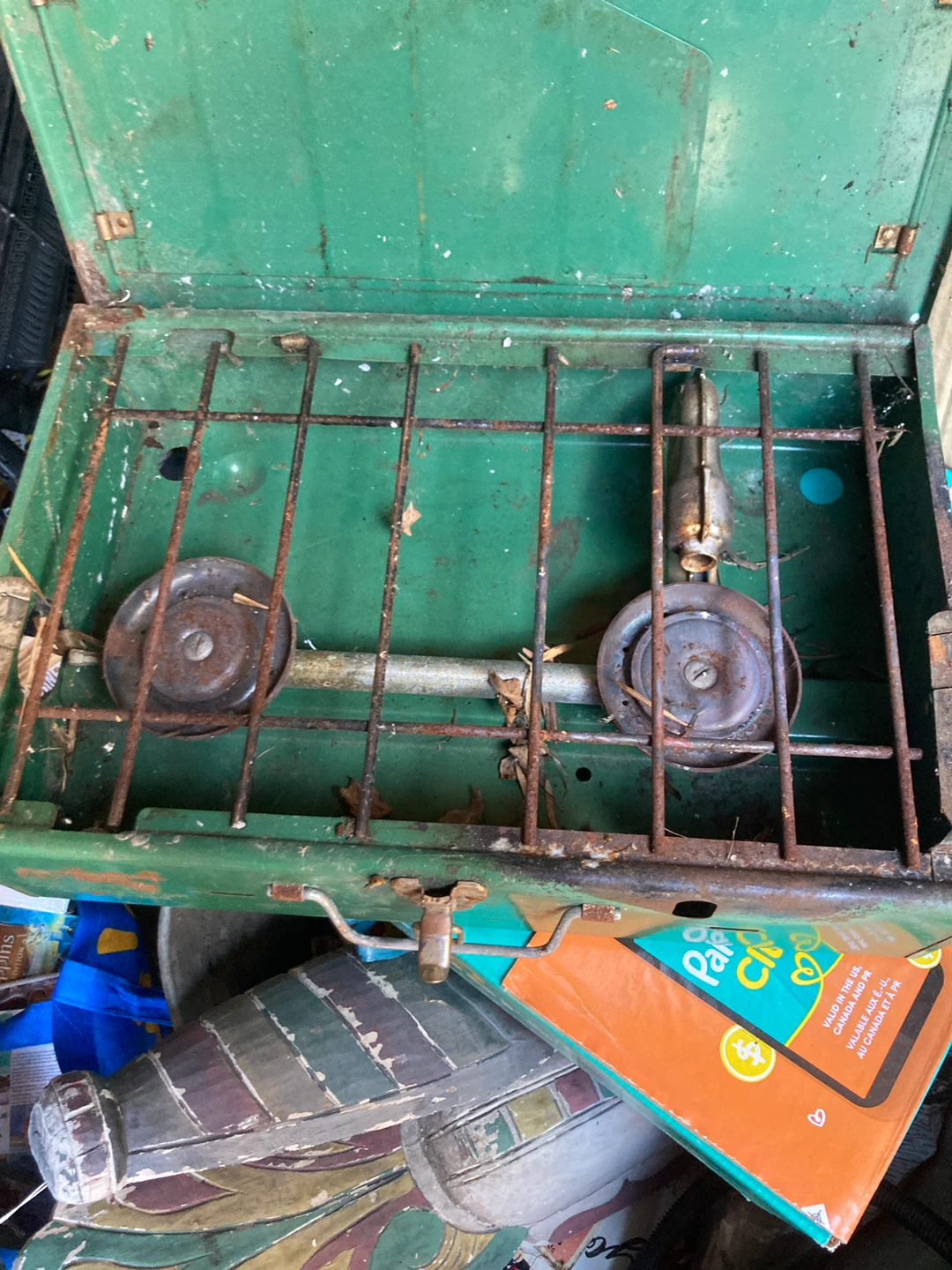 Outdoor propane Coleman grill.