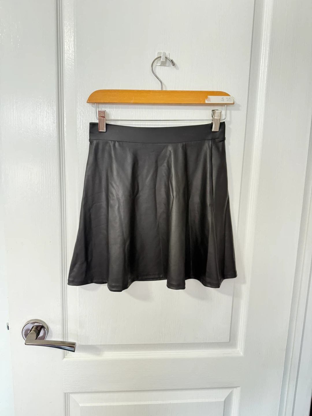 Black faux leather A-line skirt