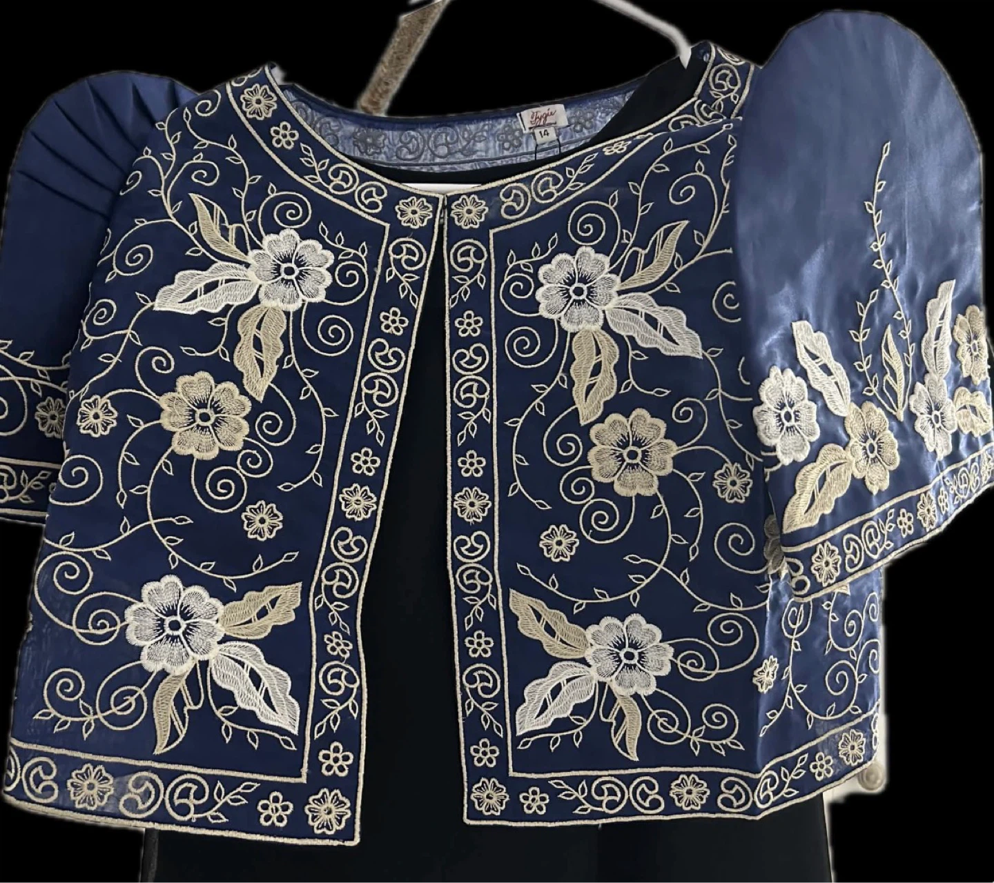 Royal Blue Embroidered Filipiñana Blouse - Size 14