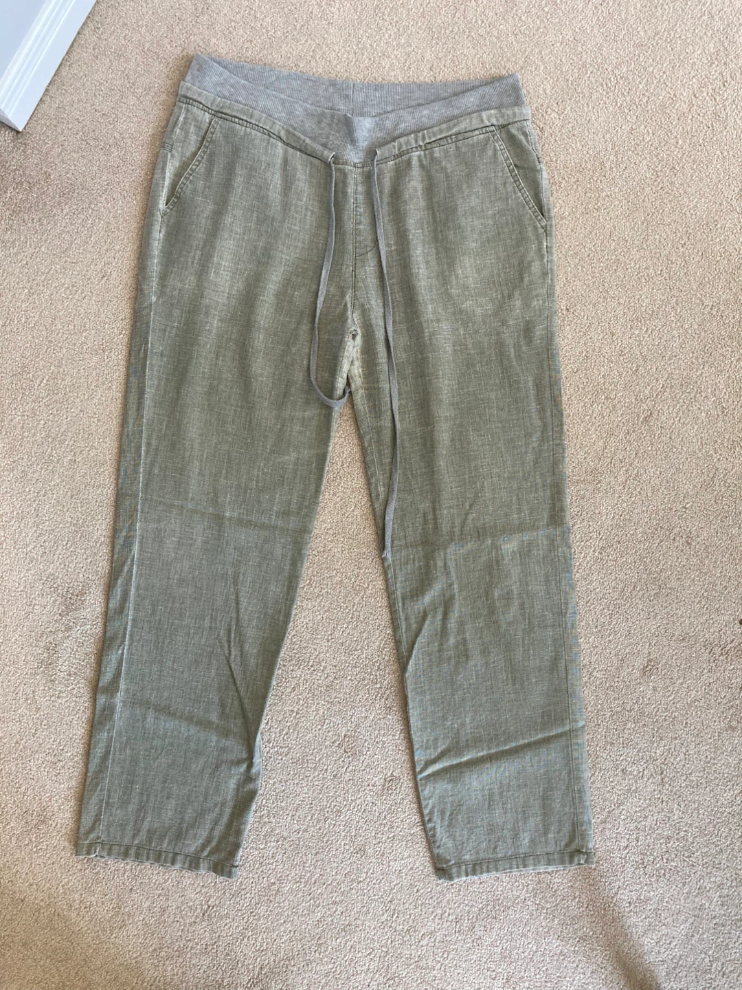 Women's Green Linen Blend Drawstring Pants