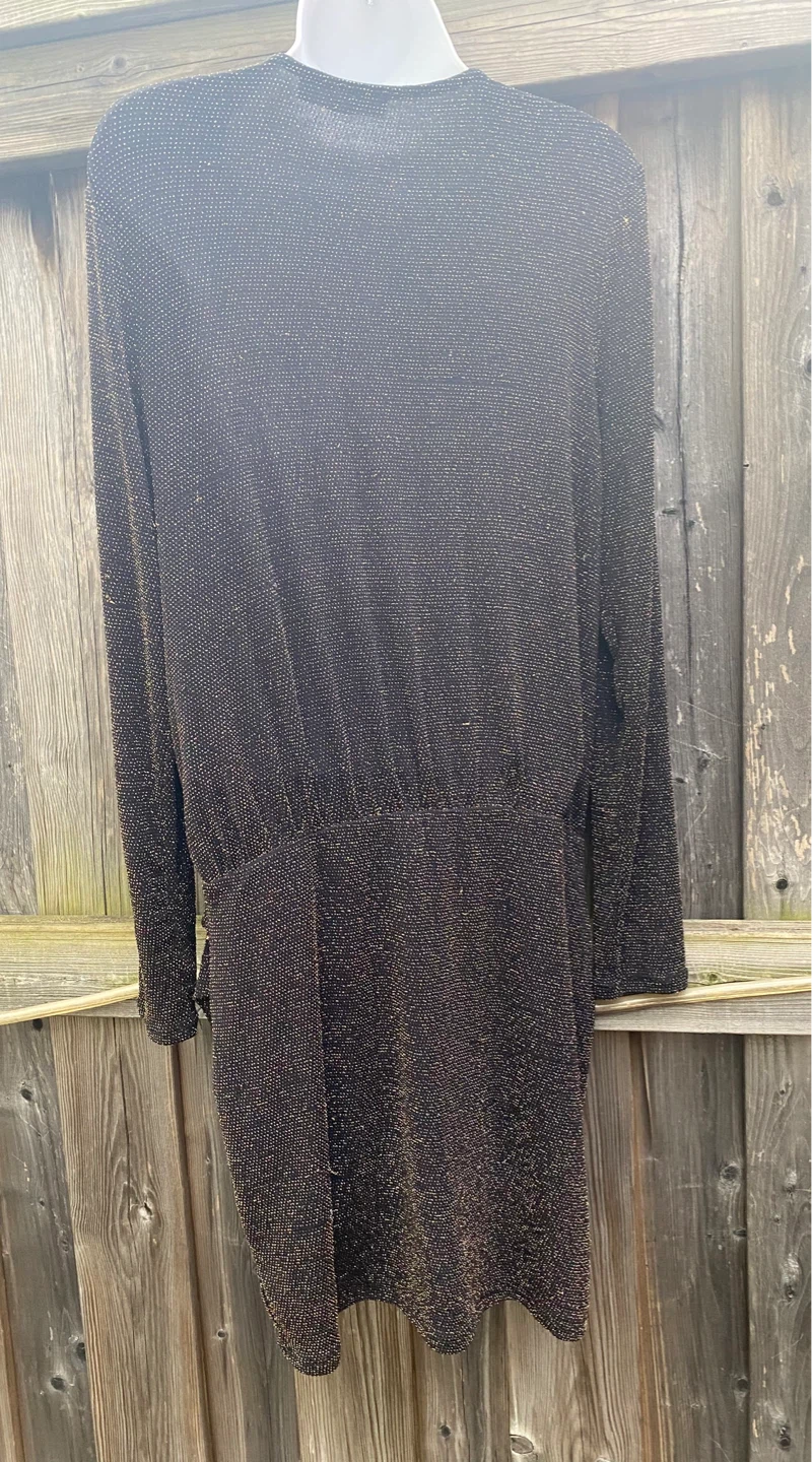 DYNAMITE Black & Gold Sparkle Long Sleeve Faux Wrap Dress - photo 2