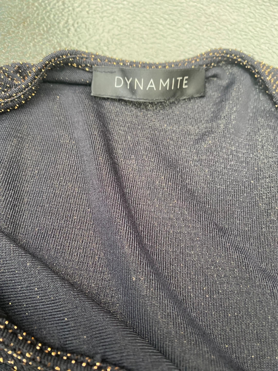 DYNAMITE Black & Gold Sparkle Long Sleeve Faux Wrap Dress - photo 5