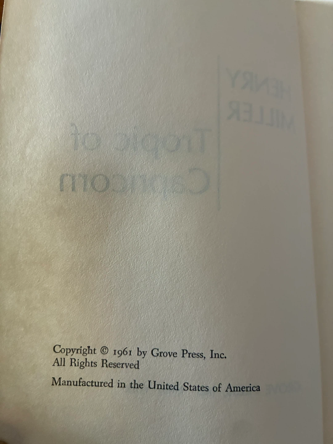 1961 HENRY MILLER TROPIC OF Capricorn first edition EROTICA book - photo 3