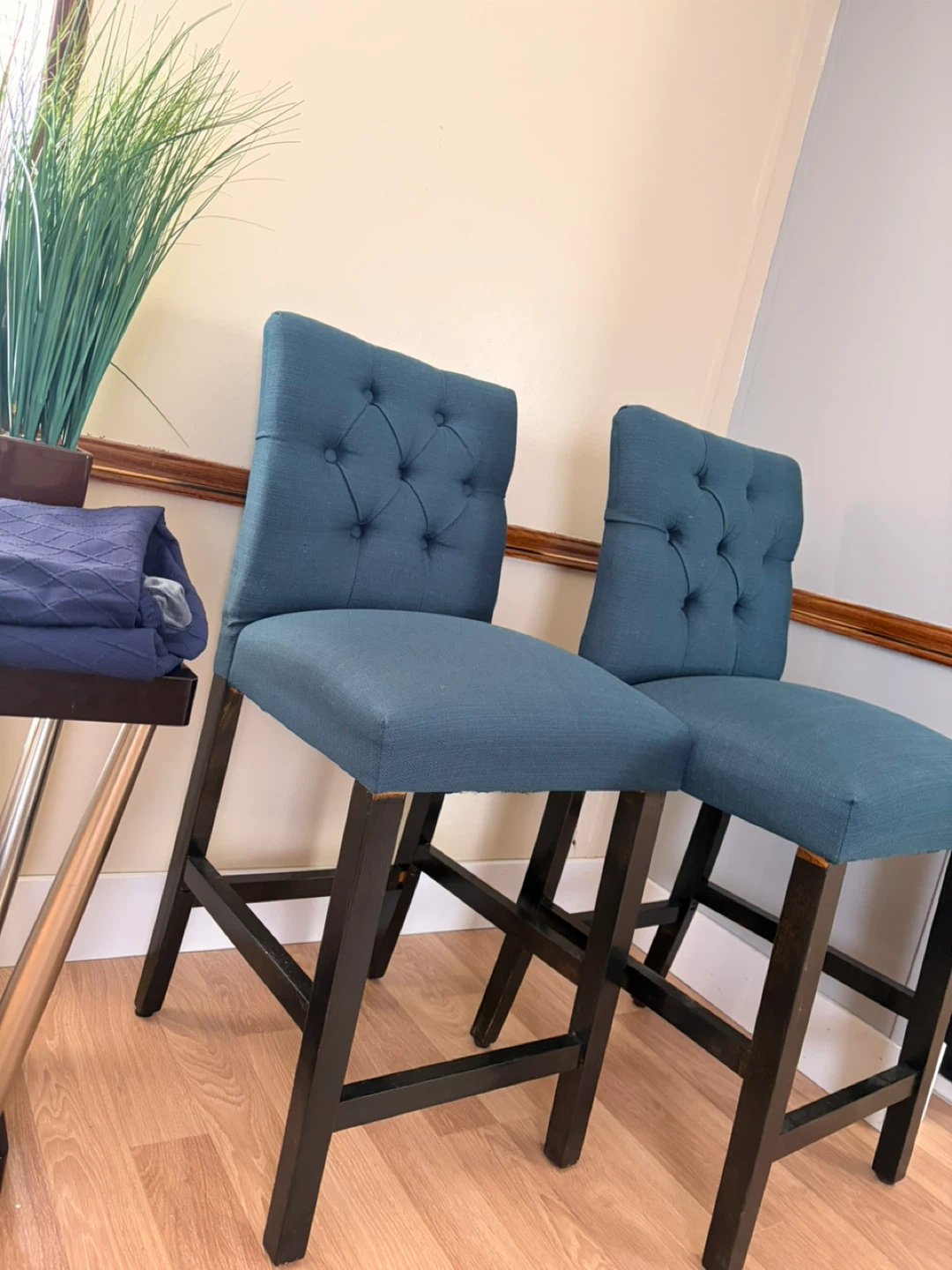 Set of 4 Teal Tufted Counter Stools - photo 4