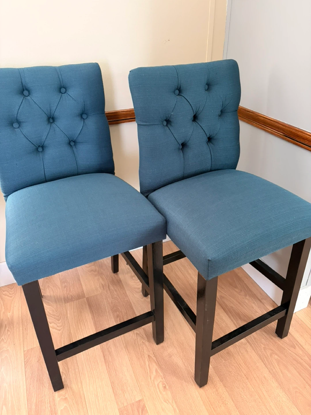 Set of 4 Teal Tufted Counter Stools - photo 3