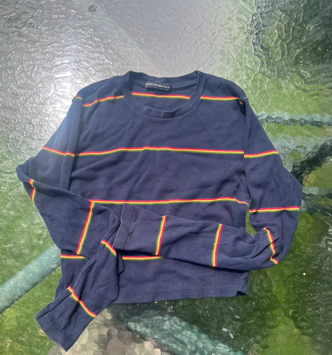 Brandy Melville Navy Blue Striped Long Sleeve Crewneck Tee