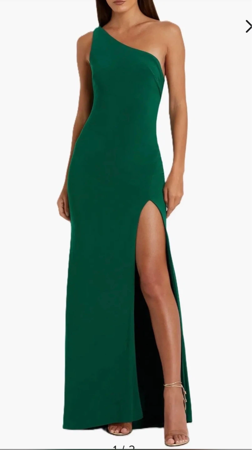 Women's Green One-Shoulder Slit Maxi Dress