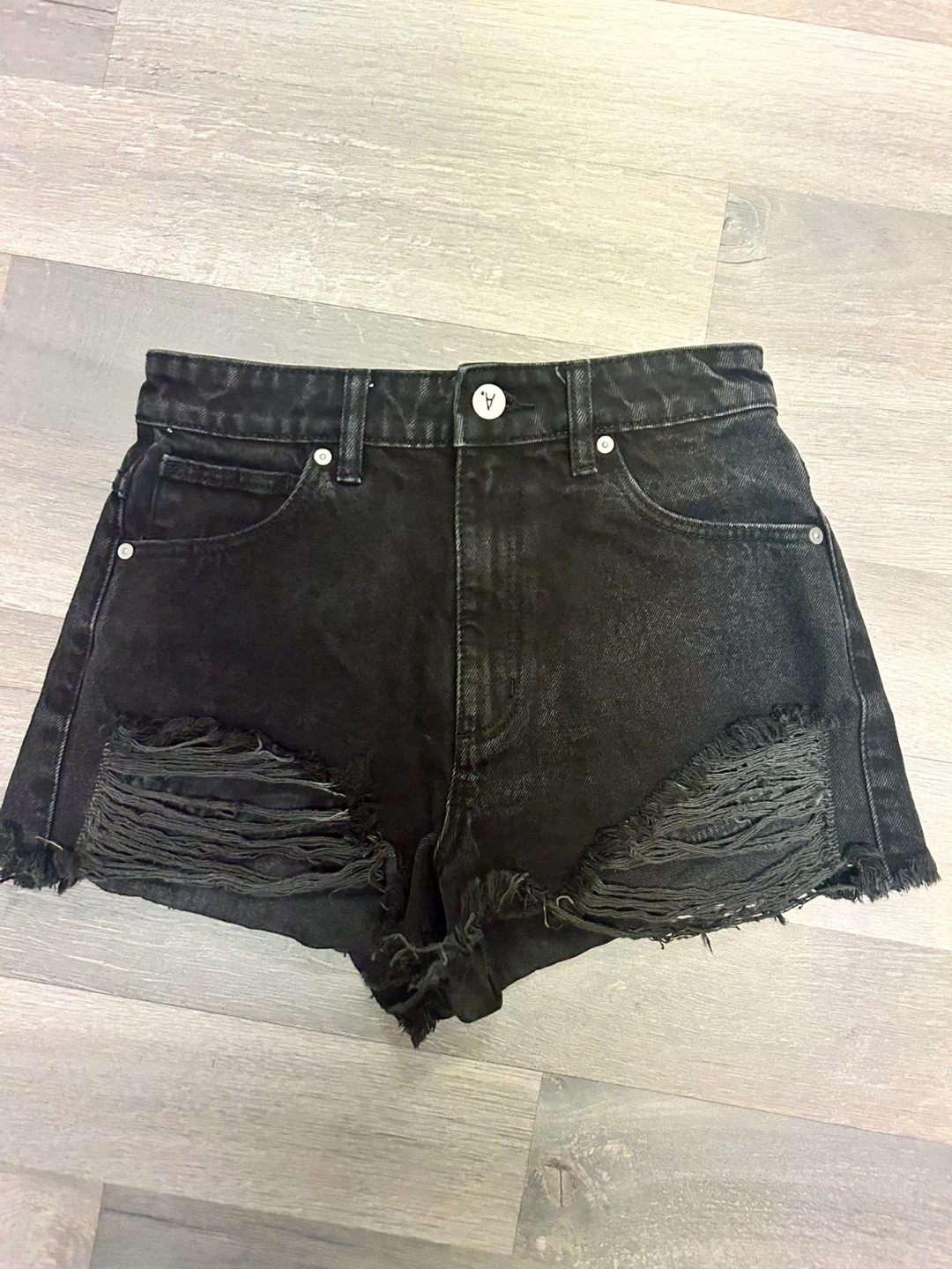 ABRAND JEANS Black Ripped Denim Shorts