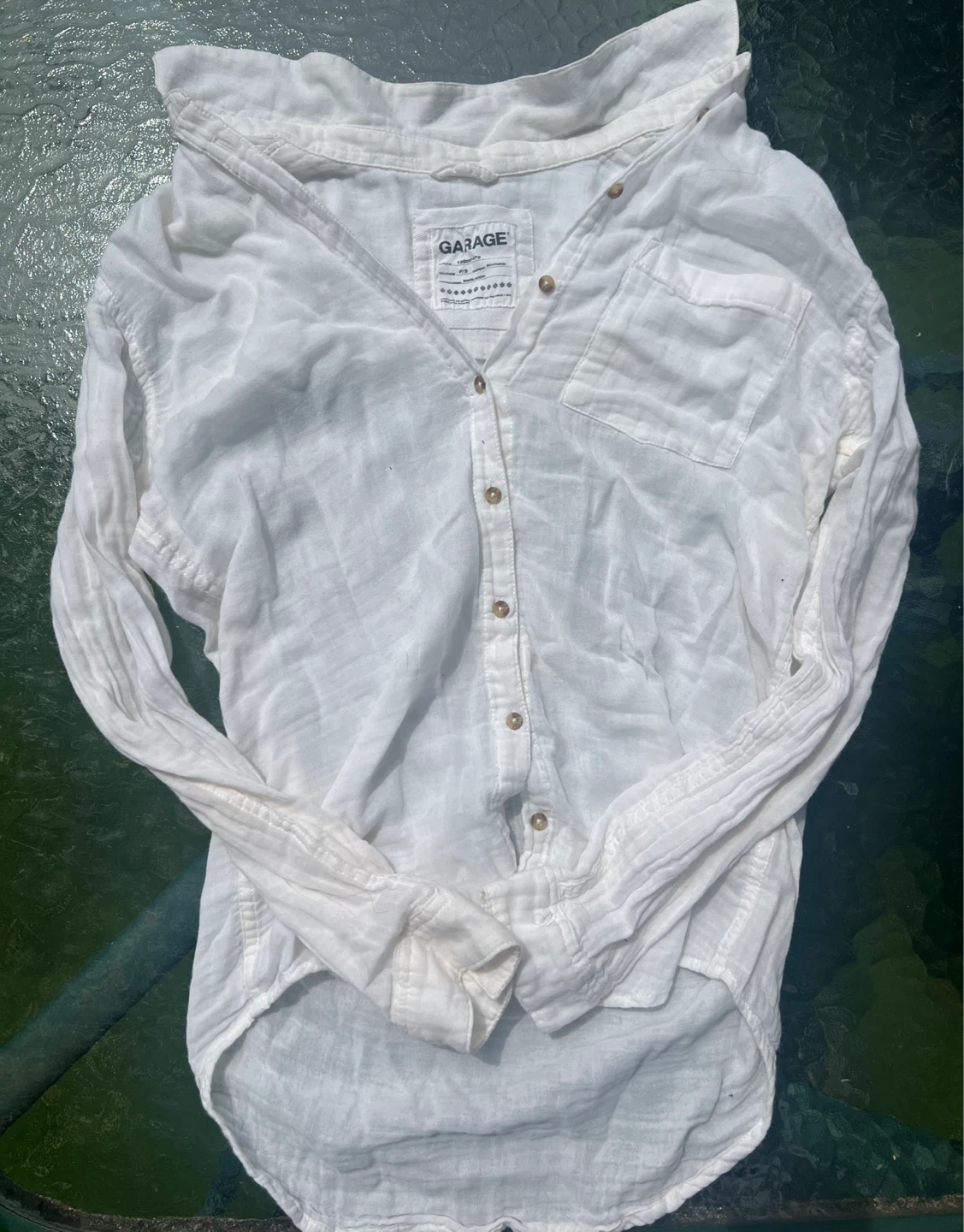 Garage White Vintage Summer Gauze Button-Down Lightweight Blouse