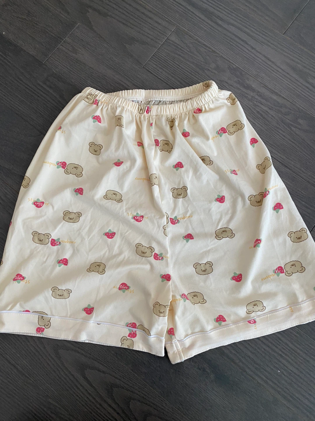 Cream Pajama Set with Bear and Strawberry Print - photo 2