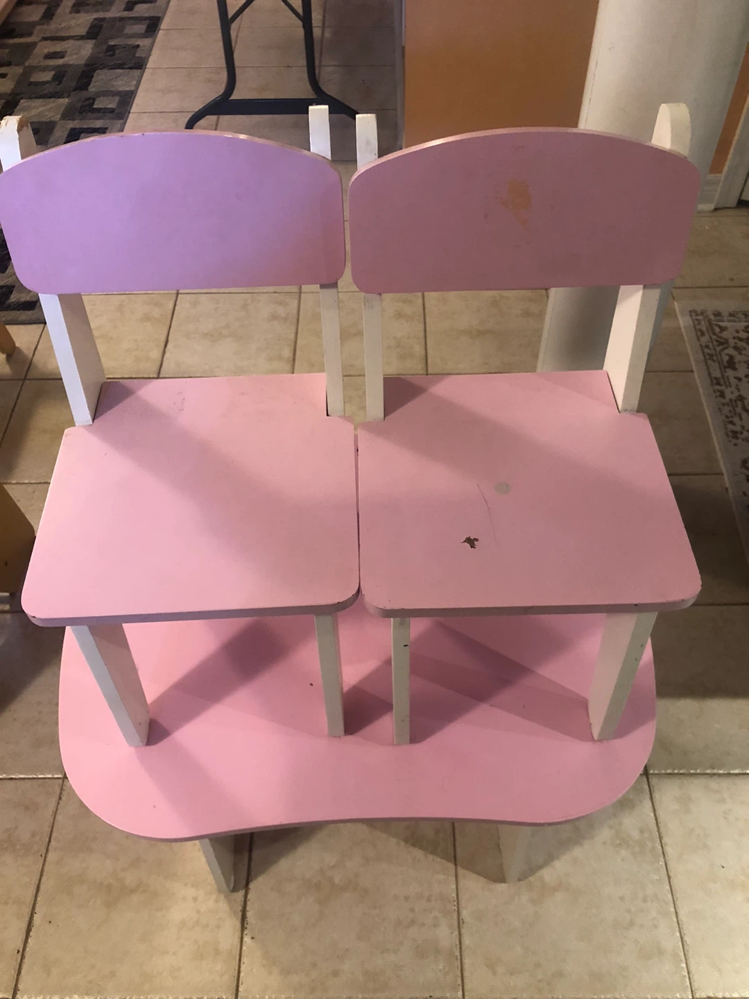 Pink Kids Double Desk and Chair Set