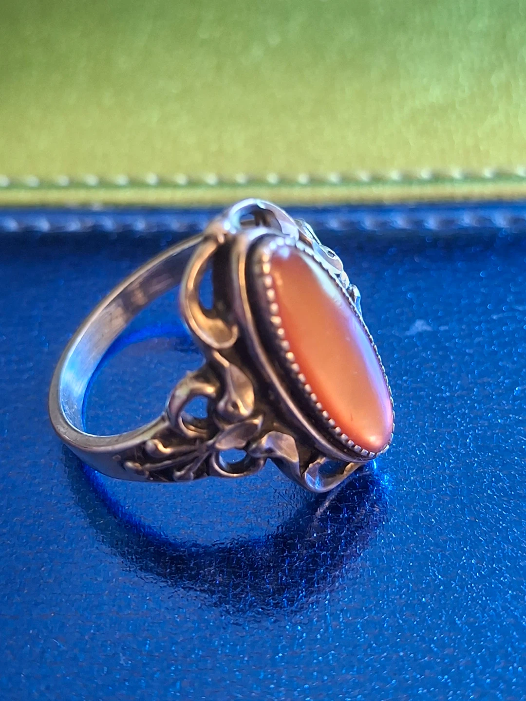 Vintage orange oval stone ring (sterling silver, stamped)