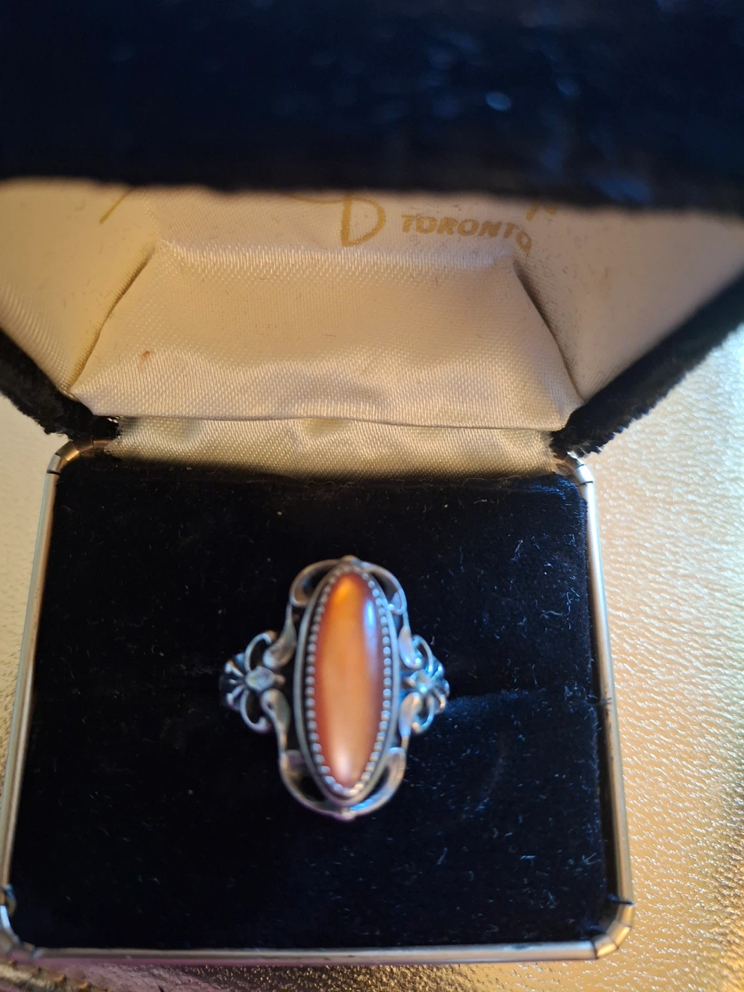 Vintage orange oval stone ring (sterling silver, stamped) - photo 2
