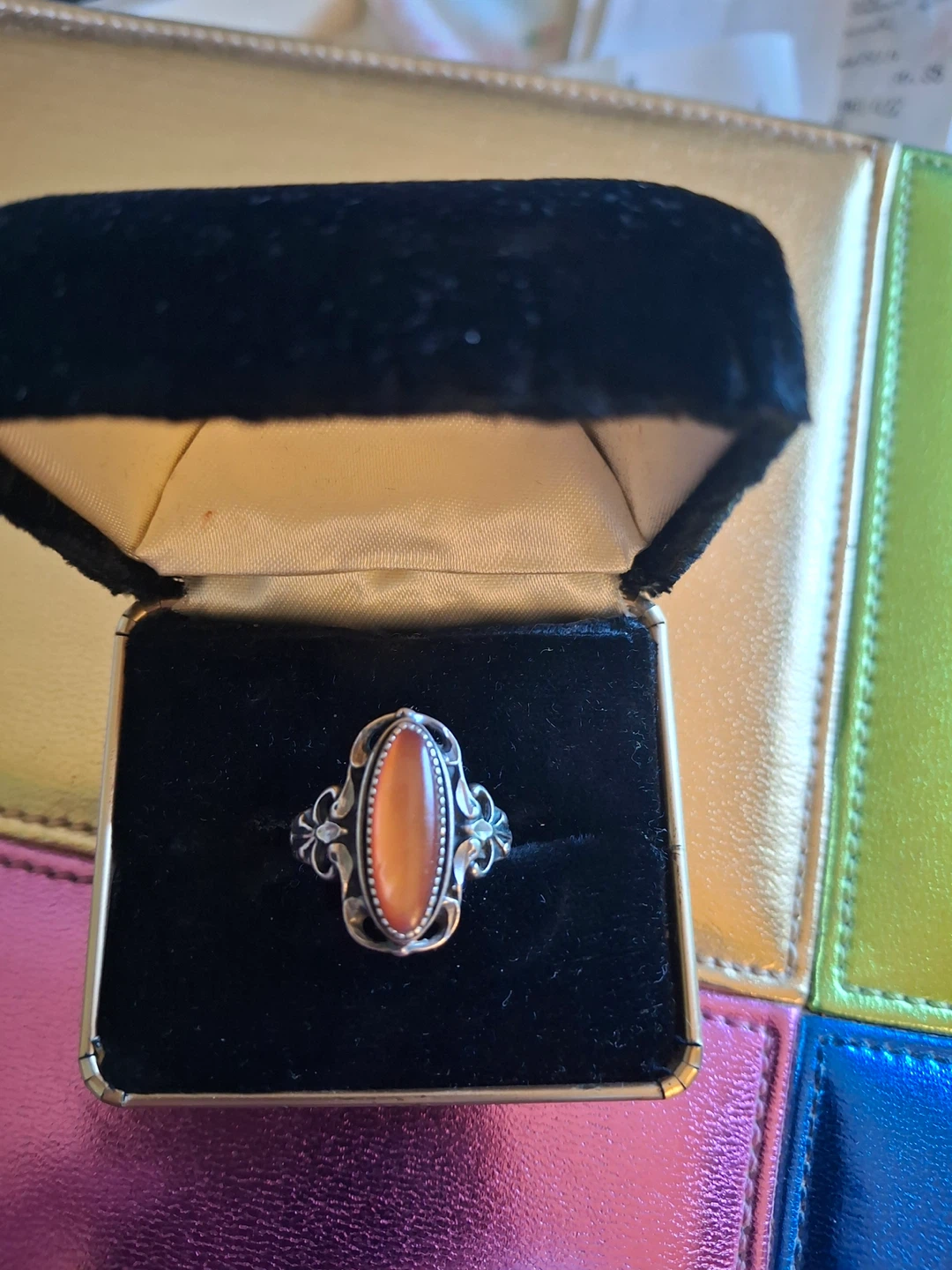 Vintage orange oval stone ring (sterling silver, stamped) - photo 5