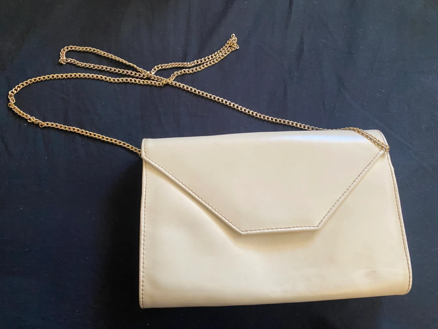 Cream Envelope Clutch Bag with Gold Chain